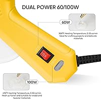 Vista 3 de ROMECH Pistola de pegamento caliente de tamaño completo con 60/100 W de doble potencia y 21 barras de pegamento caliente (7/16 pulgadas), Amarillo