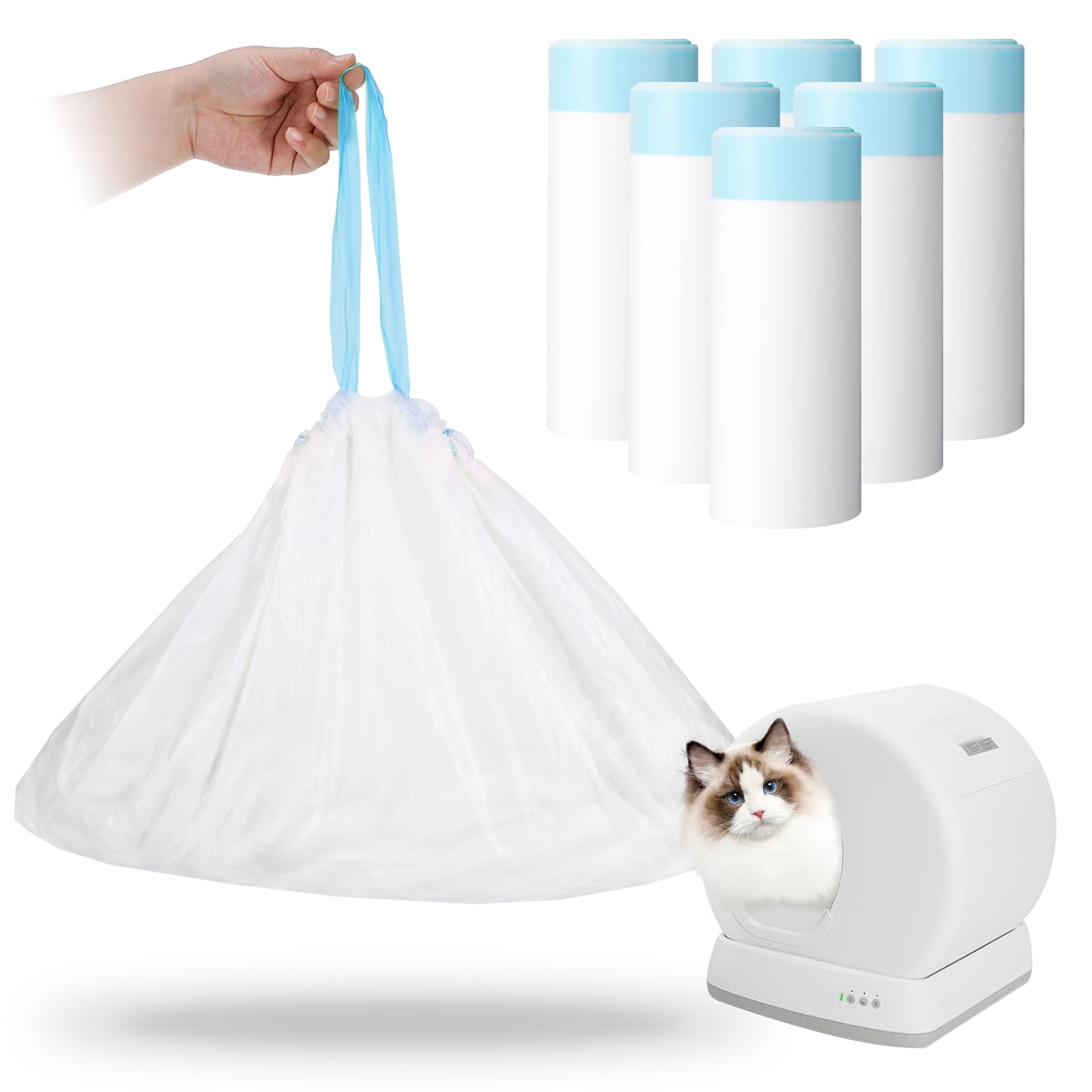 120 Count Self-Cleaning Cat Litter Box Liners Bag Compatible with Meowant MW-SC01/MW-SC02/MW-LR01, Heavy Duty Thick Drawstring Replacement Cat Litter Bags Self Cleaning Litter Box Bags 22 × 13"
