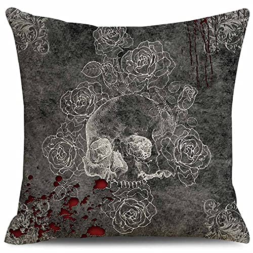 Carroll Set Of 4 Vintage Halloween Skull Flower Throw Pillow Cover,Square Home Decor Pillow Case Sofa Cushion Cover 18 In X 18 In #TOP3