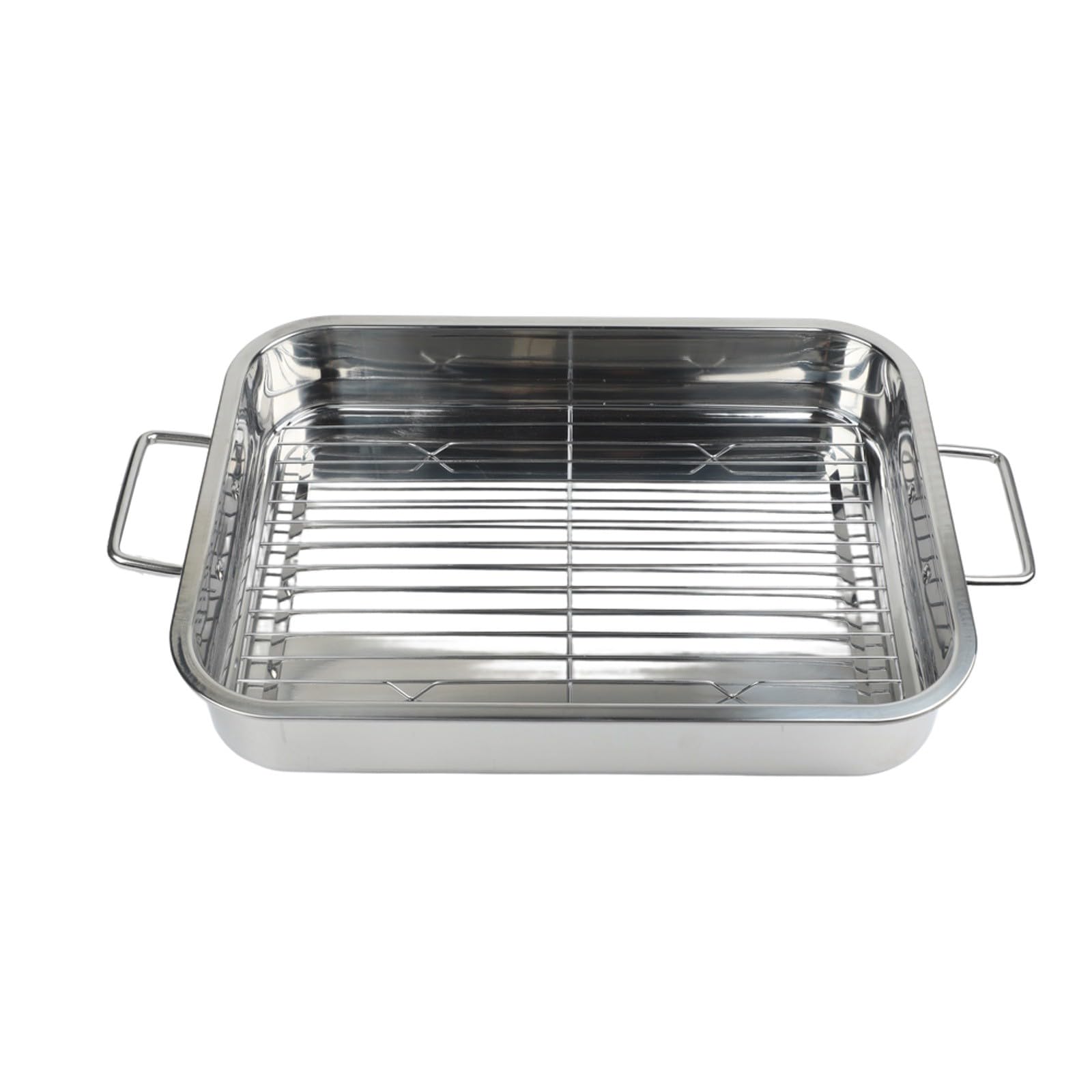 FUBESK Edelstahl-Bräter mit Rost, tiefes Backblech, Ofen, hochglanzpoliert, Grillpfanne, Truthahn und Gemüse, sauber, 39 x 28 x 6 cm, Zubehör-Set für Staubsauger, Zubehör und Teile