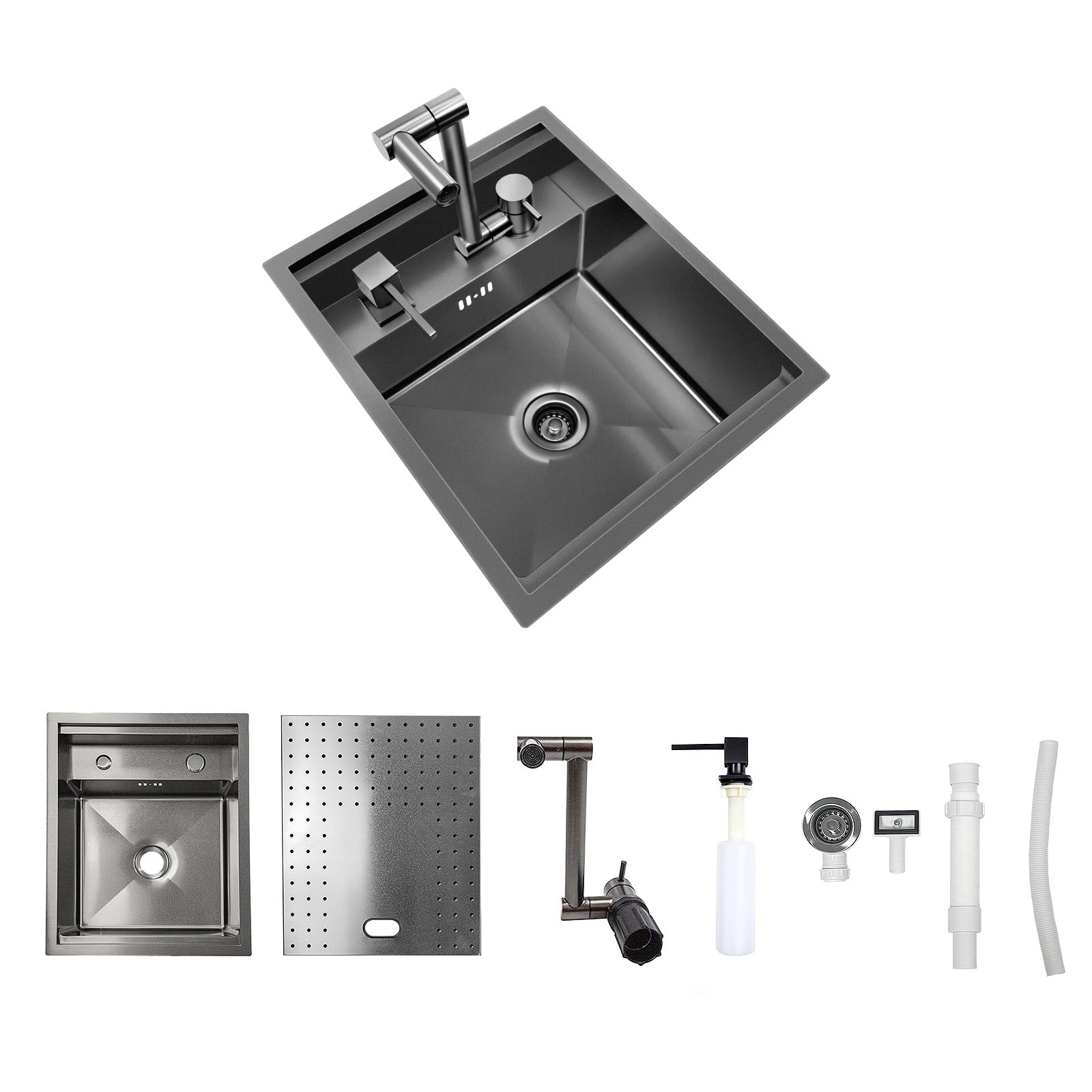 Photo 1 of GZOII RV Sink, 17.32×14.17×7.87 Inch Black Bar Sink, Portable Small Single Bowl Multifunctional Kitchen Sink with Faucet and Stainless Steel Cover Plate