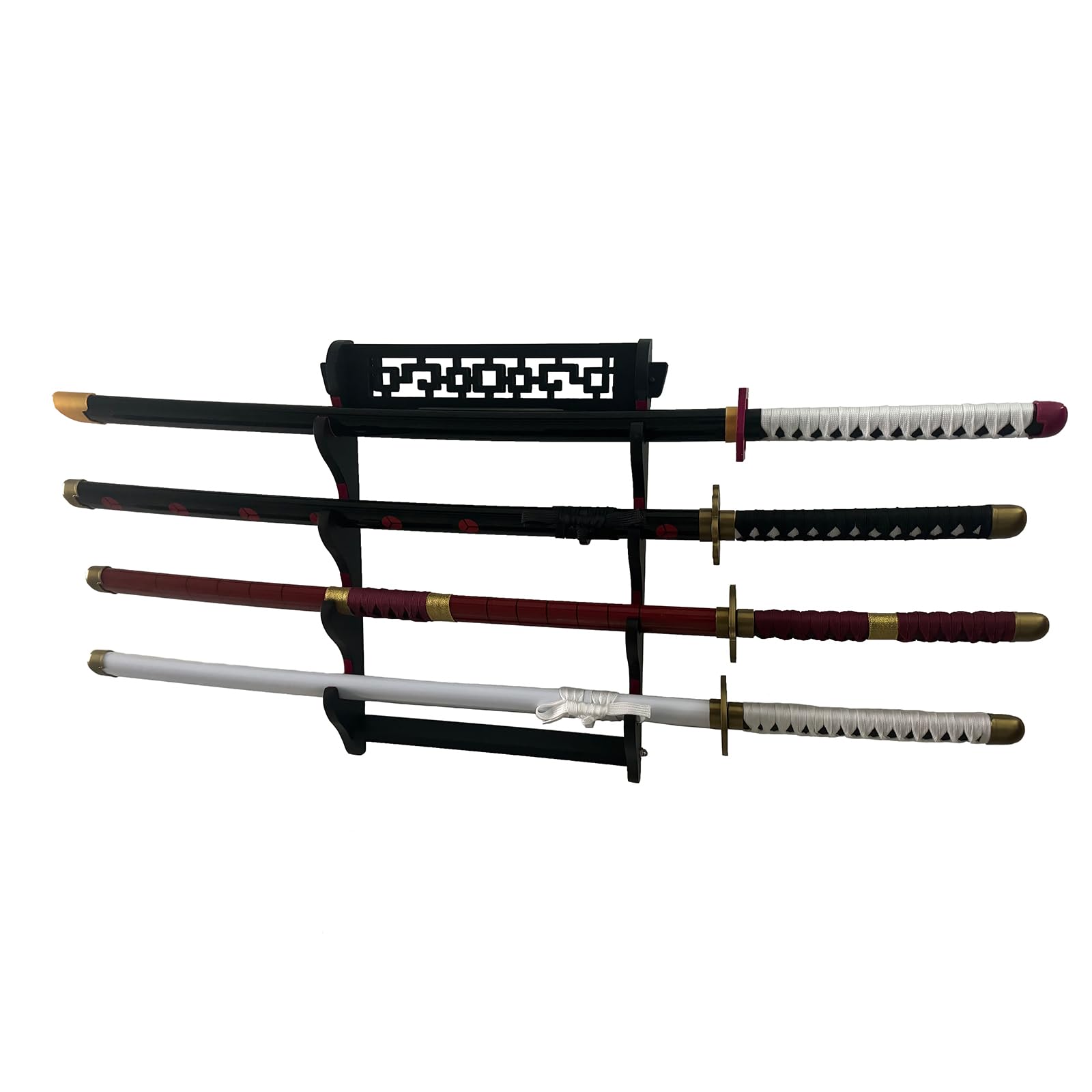 GUIIYLGG Sword Holder Katana Wall Mount - 4 Tier Samurai Sword Display Rack Wand Wakizashi Tanto Wall Hanger Sword Rack Sword Stand Display, Black