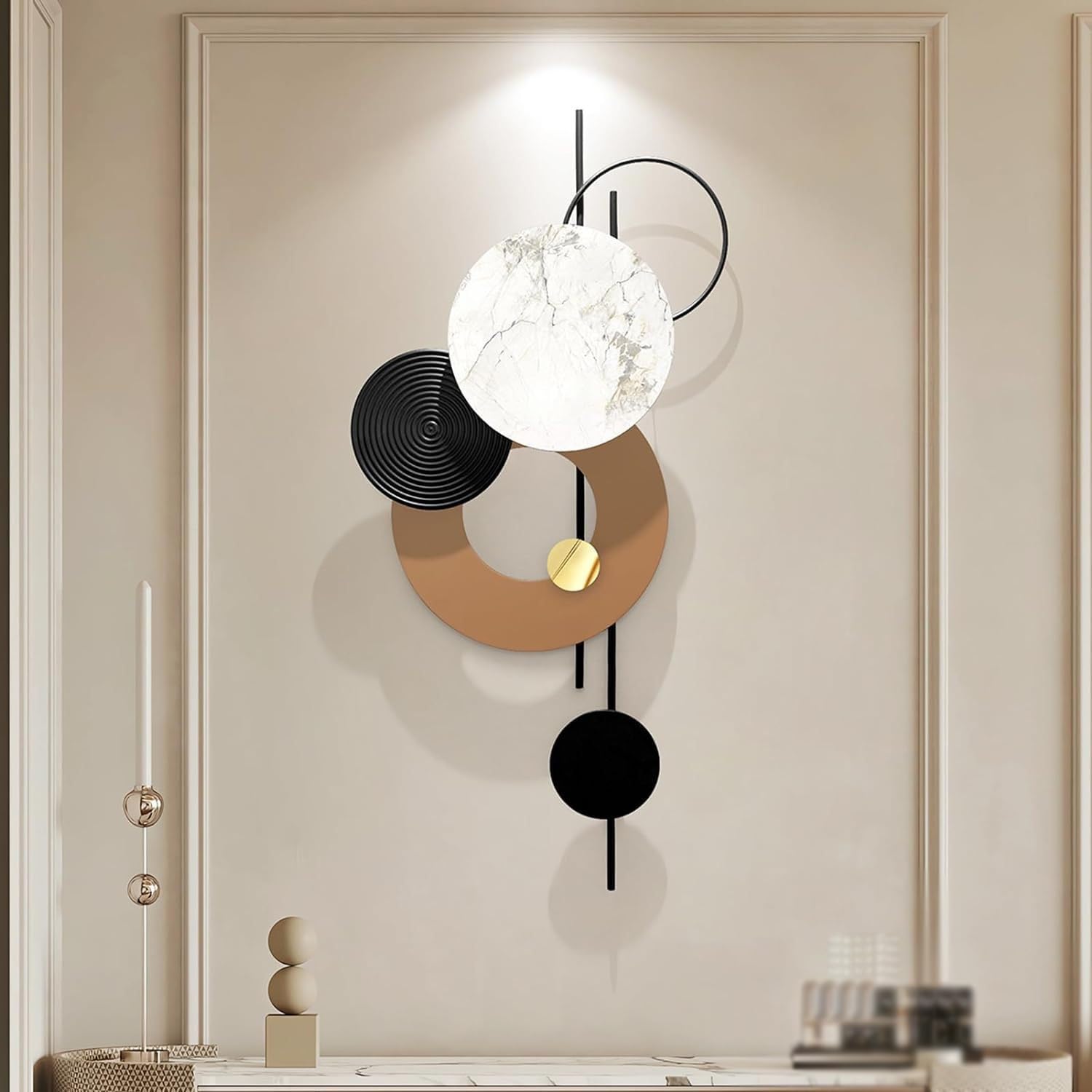 Vnook Decorazione da Parete in Metallo 3D for Soggiorno, 100 * 48 cm, Decorazioni da Parete Rotonde, sculture da Parete Moderne e di Lusso, Decorazioni da Parete sospese