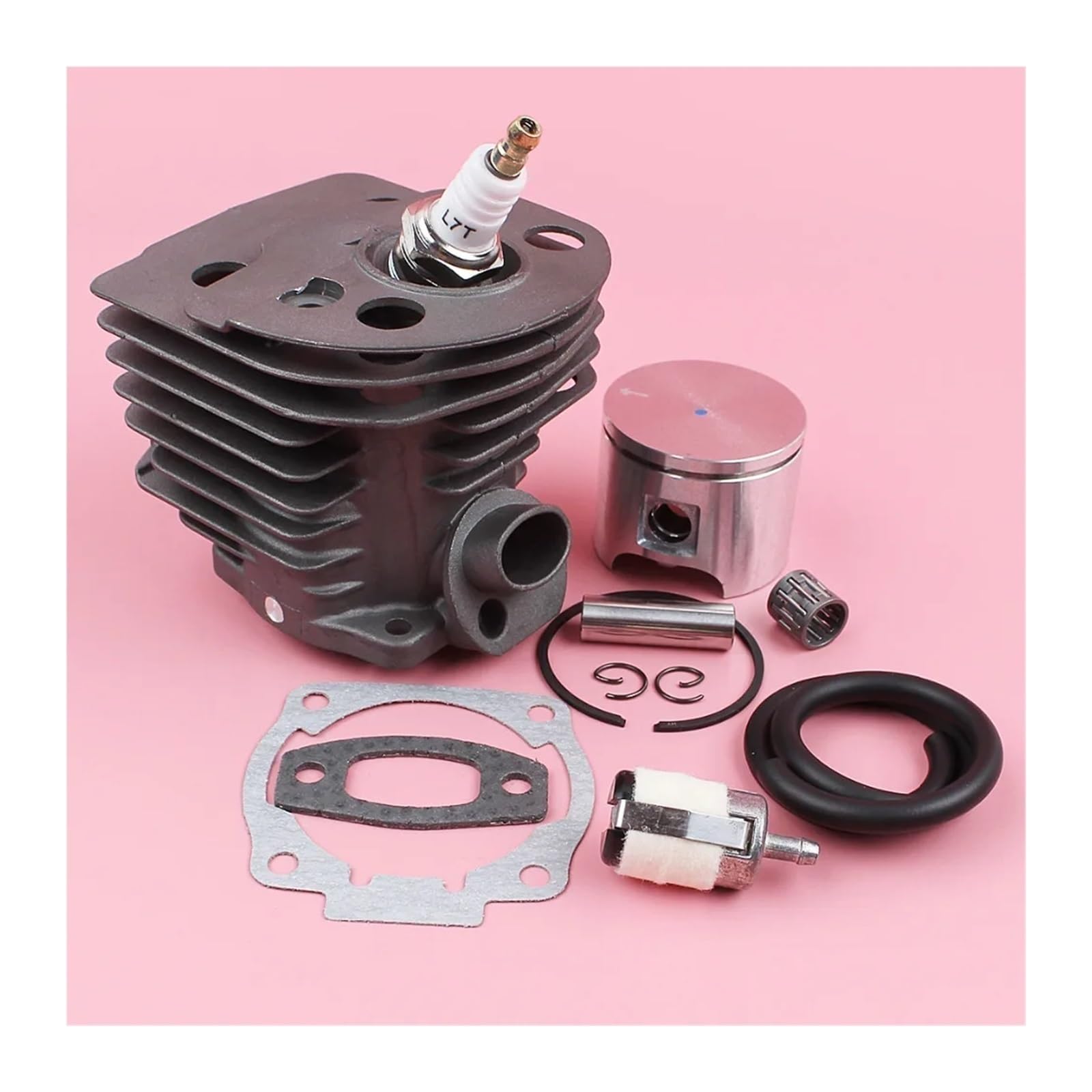 Compatible con motosierra H-u-s-q=v-a-r-n-a 55 51, herramienta de jardinería, pieza de 46 mm, pistón de cilindro, filtro de combustible, línea, bujía, kit de juntas.