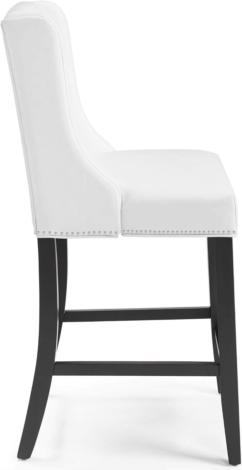 Ergode Baron Faux Leather Counter Stool - Contemporary Design with Nailhead Trim, Footrest, and Solid Wood Frame - White