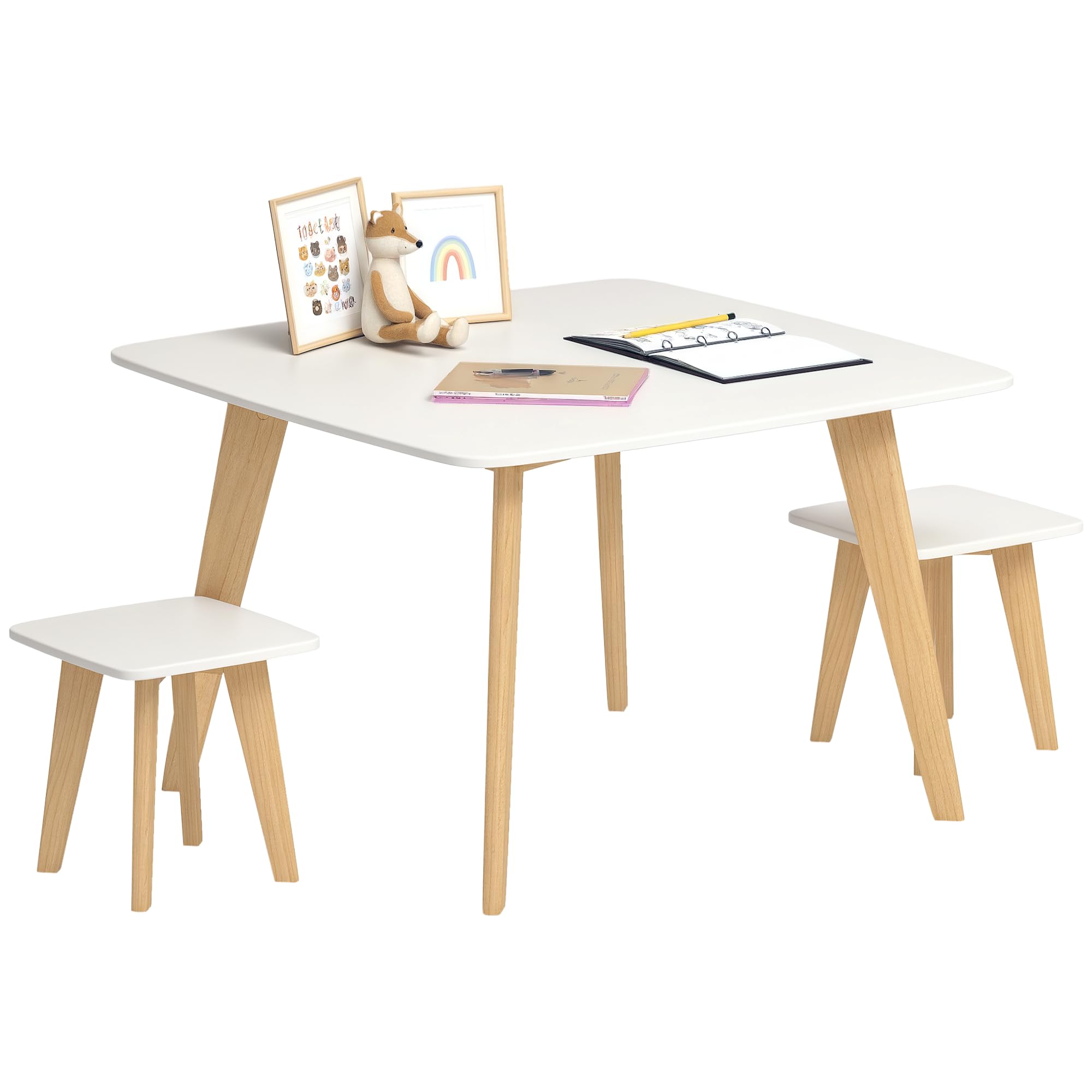 AIYAPLAY Table Enfant avec 2 chaises, Ensemble Table et chaises Enfants 3 pièces, pour Salle de Jeux, Chambre et Maternelle, garçons et Filles de 3 à 8 Ans, Blanc