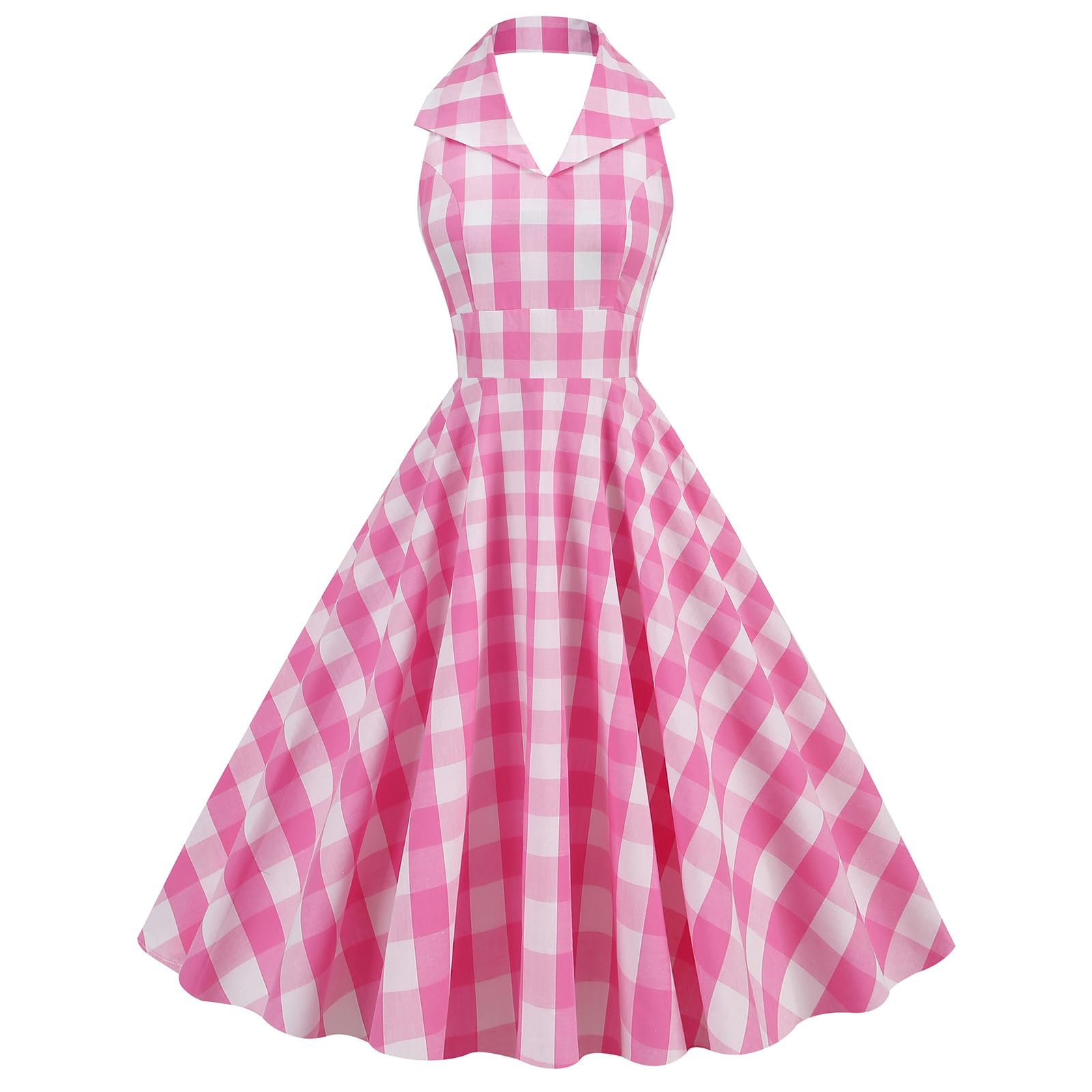 CFWSHJ Damska sukienka w kratę z lat 50. XX w. Vintage Retro z lat 50. Huśtawka bez rękawów Rockabilly sukienka koktajlowa