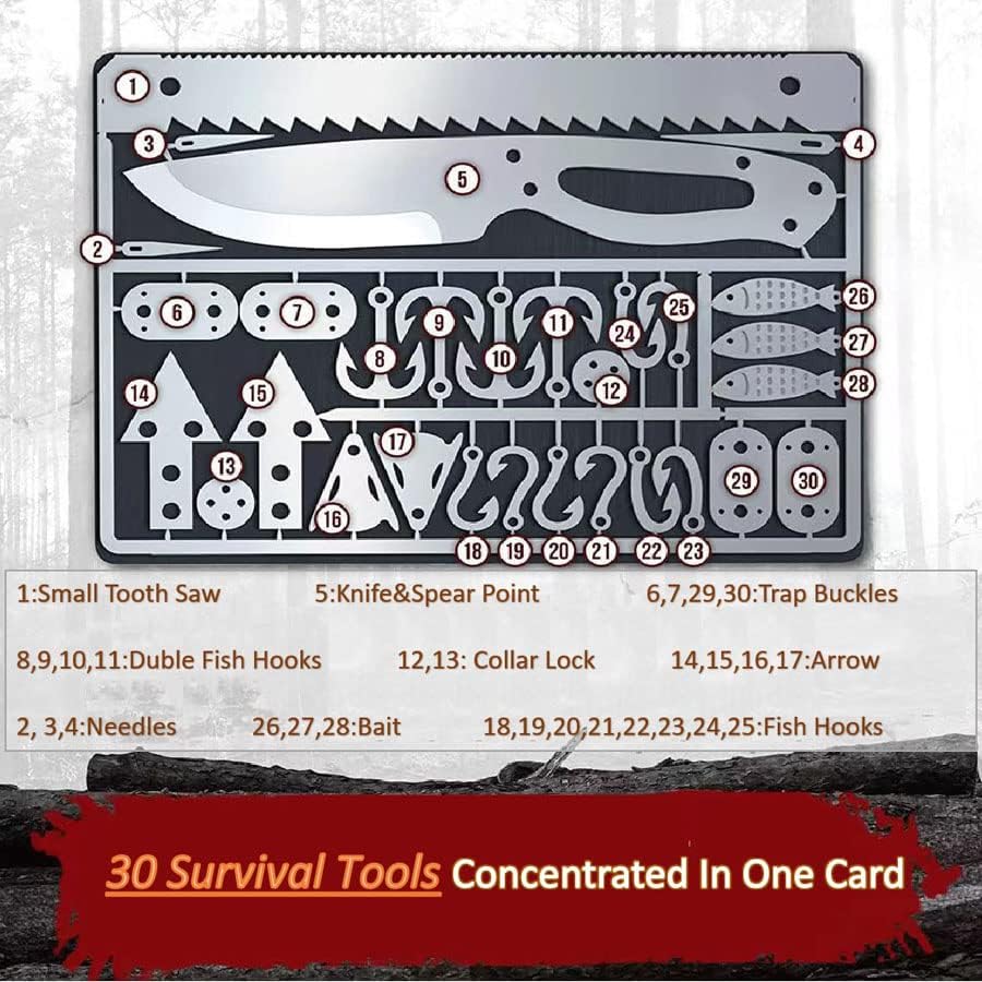 Miniatura 3 de 2 tarjetas de supervivencia multifuncionales, herramienta de emergencia, kit EDC en tu tarjeta de cartera con línea de pesca de anzuelo, guía de