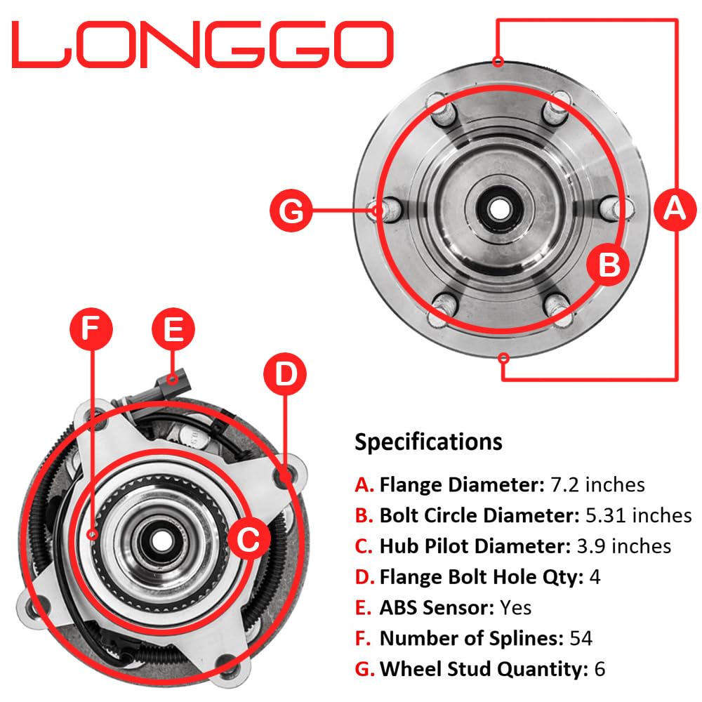 Front Heavy Duty Wheel Bearing Assebly For Ford F-150 4x4 (2018-2020), 6 Lugs, WABS-2PK In - Foto 10