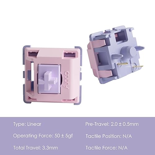Miniatura 2 de Akko V3 Fairy - Interruptor de teclado silencioso lineal para teclado mecánico de juegos, interruptores silenciosos de 5 pines de 50 gf con