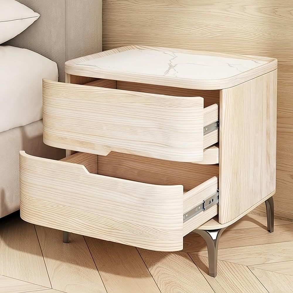 Light Gray 2-Ders Bedside Table with Metal Base - Stylish Nightstand & Side Table for Living Room, Bedroom, and Multi-Scenario Use (50cm)