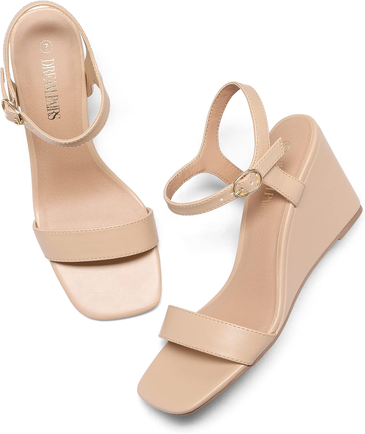 DREAM PAIRS Women’s Casual Dressy Wedge Sandals Cute Square Toe and Buckle Ankle Strappy Slingback Wedding Shoes - Image 3