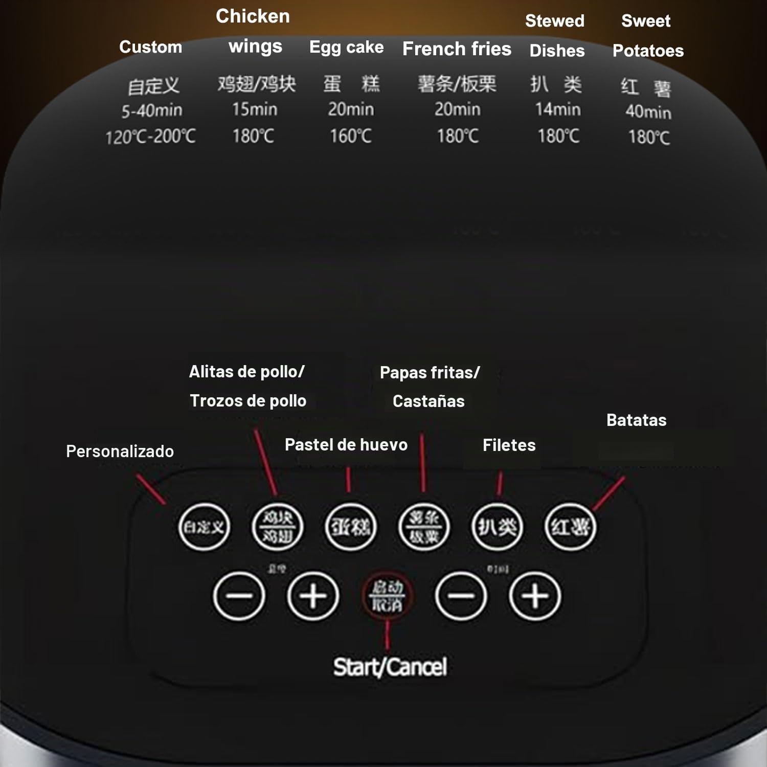 Freidora de aire de cristal de 1200W, 6L, Freidora de Aire de Cristal transparente con 7 modos preprogramados, freidora rápida sin aceite de 120-200℃