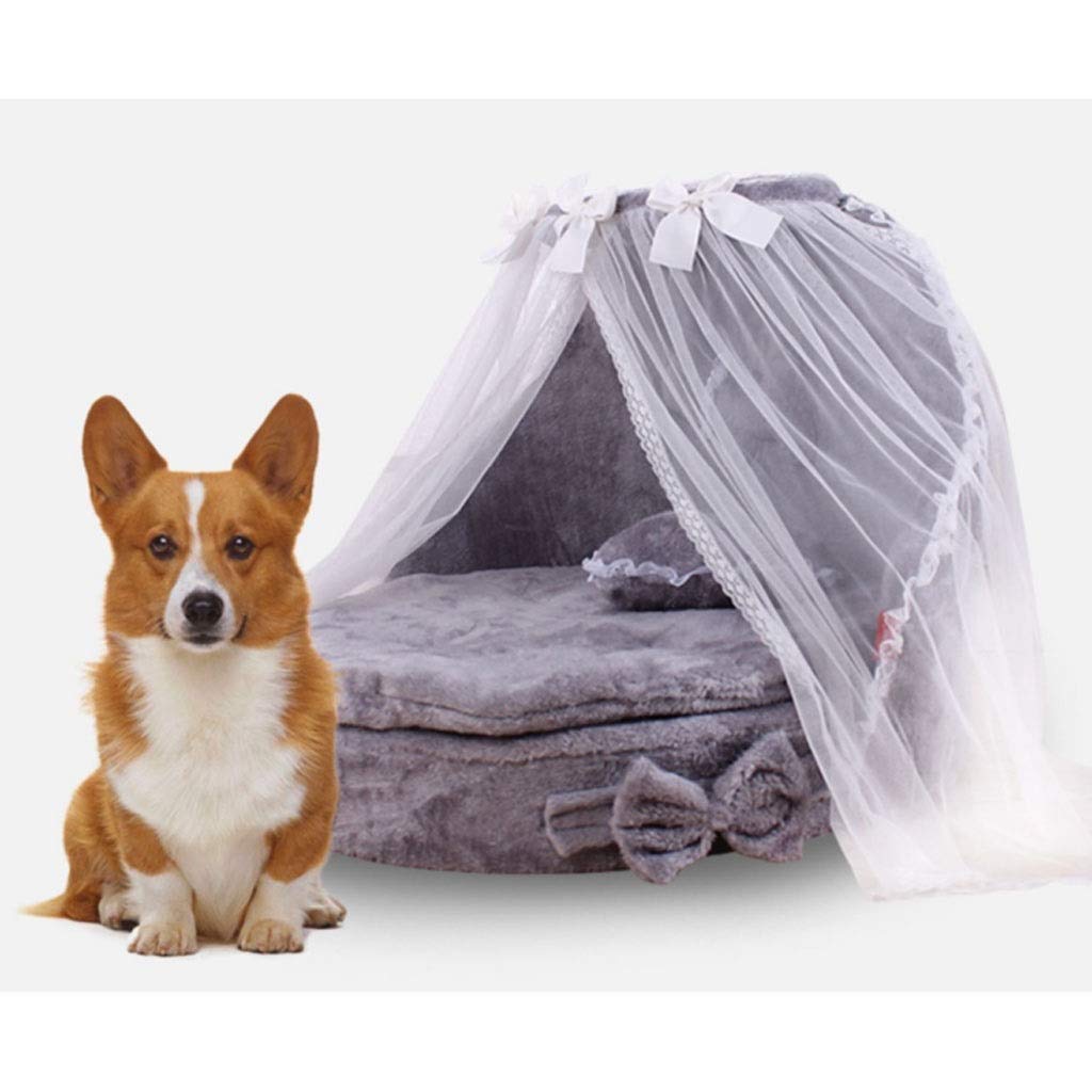 ZAW Hundebett Nette Spitze Prinzessin Hundekorb-Bett-Katze-Welpen Hundebetten Hundetraum Nest Pet Kennel Katze Hundebetten Luxus-Katzen-Hundesofa Katzenbett (Color : Grau)