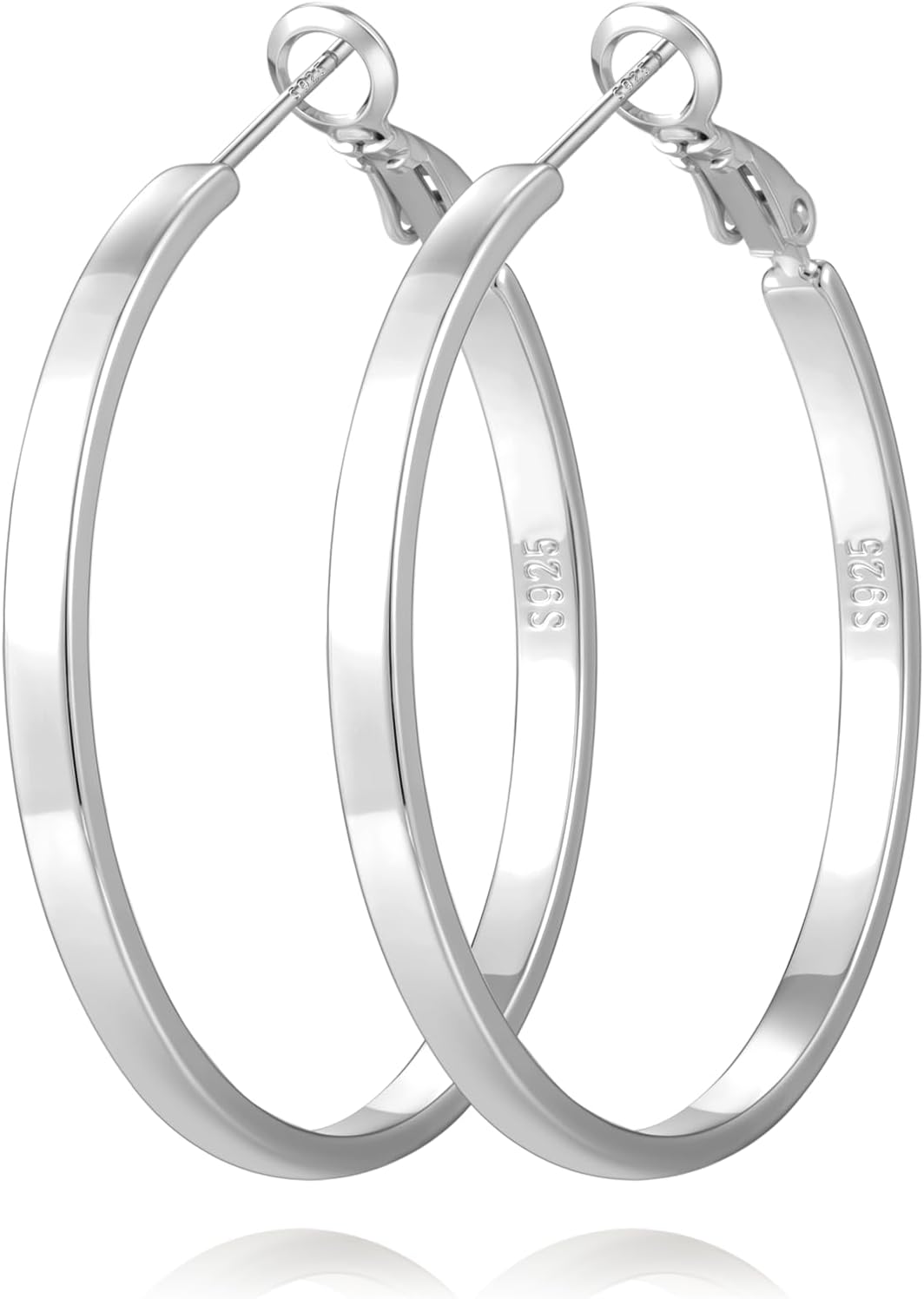 S925 Sterling Silver Post Hoop Earrings for Women Large Lightweight Silver Hoop Earrings 3mm Wide Thin Big Hoop Earrings for Women 30/40/50/60mm