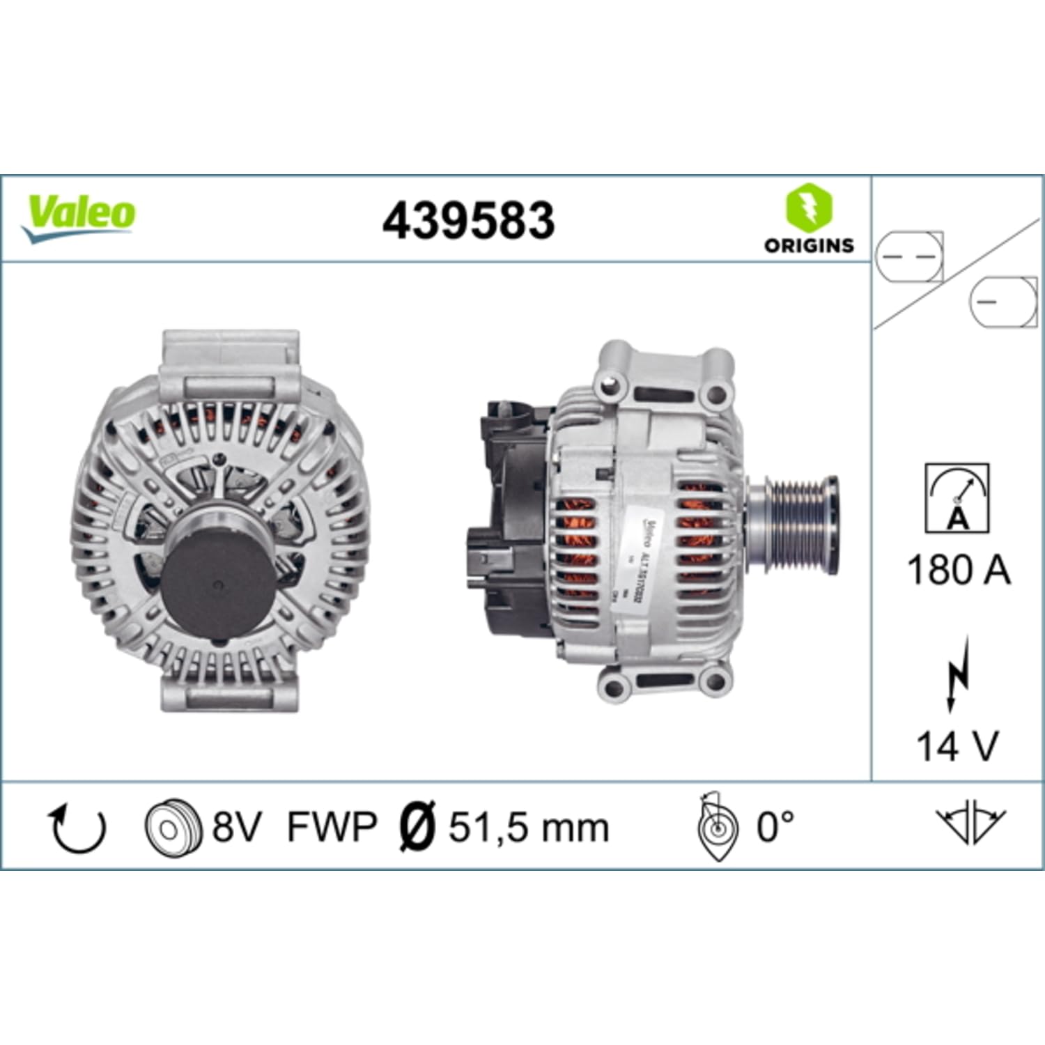 Valeo Alternatore 439583 - 180 Amp - 8 Scanalature - 14 V | Compatibile con: MERCEDES-BENZ G-CLASS, G-CLASS Cabrio, GL-CLASS, M-CLASS, M-CLASS, R-CLASS