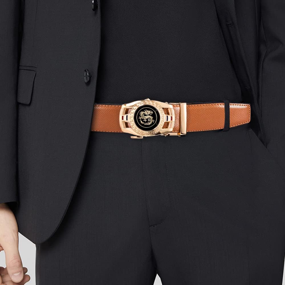 Barry.Wang Designer Mens Belts Leather Ratchet 1 3/8" Adjustable Sliding Buckle Dress Belt Automatic Strap Golf Business - Image 8