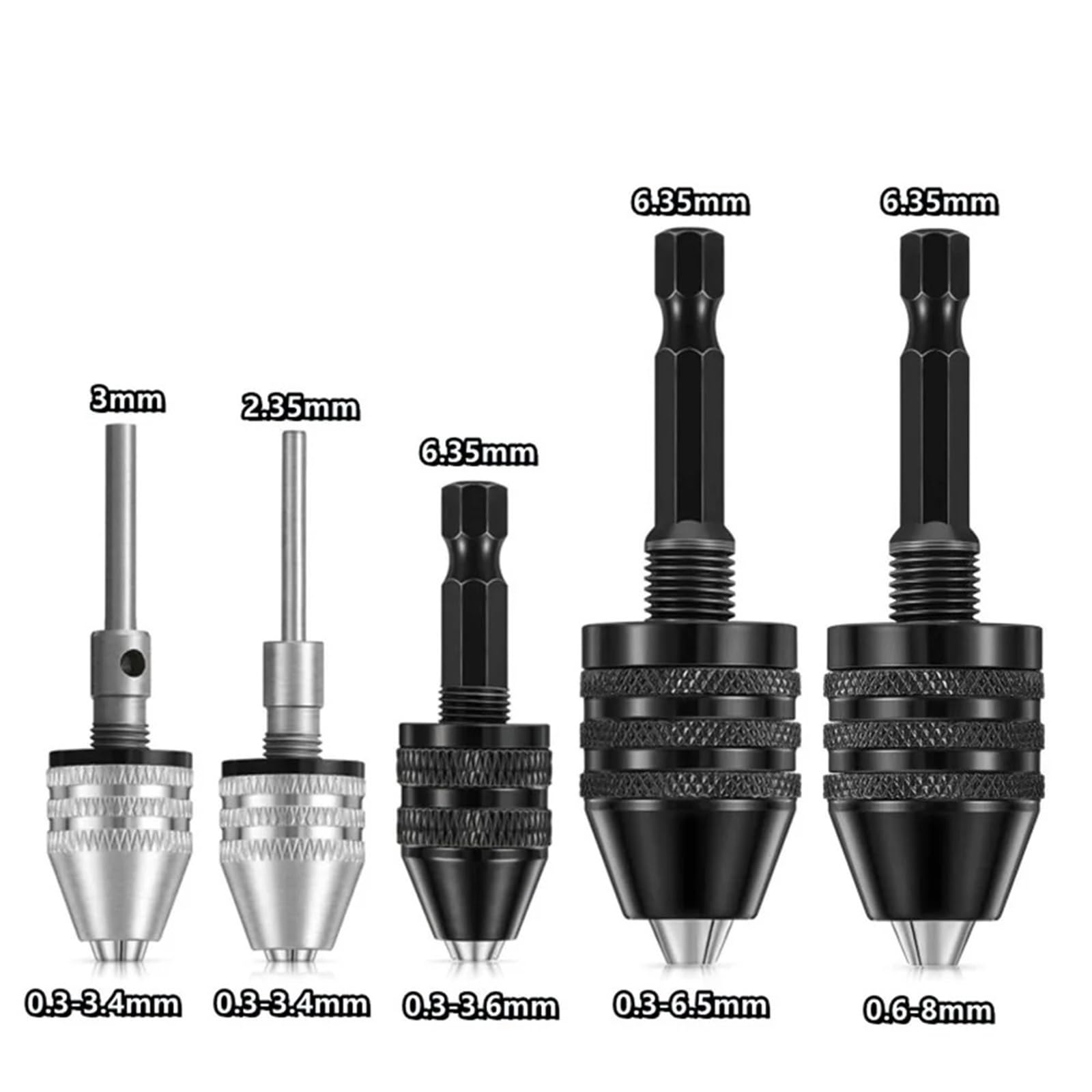 Adapter do trzonka, konwertera, uchwyt trzema szczękami, uchwyt wiertarski elektryczny, 1 szt. (0,3-6,5 mm HEX Black)