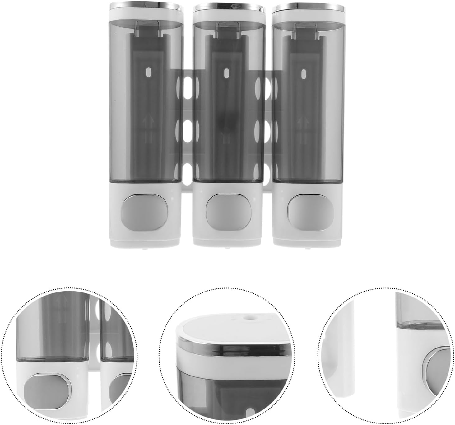 DOITOOL Wall-Mounted Bathroom Soap Dispenser 3-Chamber Manual Shampoo and Conditioner Dispenser for Shower, White Electroplated Finish, Space-Saving Bathroom Accessory