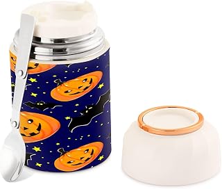 CEBUGI Pumpkins Bats Vacuum Insulated Food Jar with Spoon,Stainless Cold Hot Food Container for Kids Adults,17 Ounce