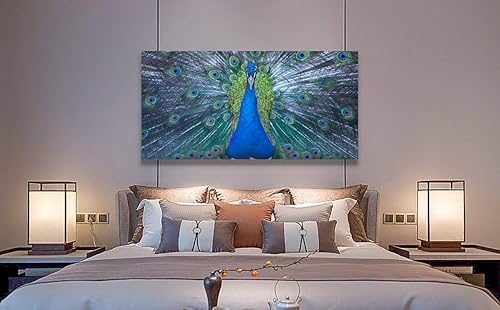 Miniatura 30 de Looife Lienzo decorativo para pared de pavo real, 16 x 32 pulgadas, pájaros verde azulado con flores, decoración de pared para decoración de DW148