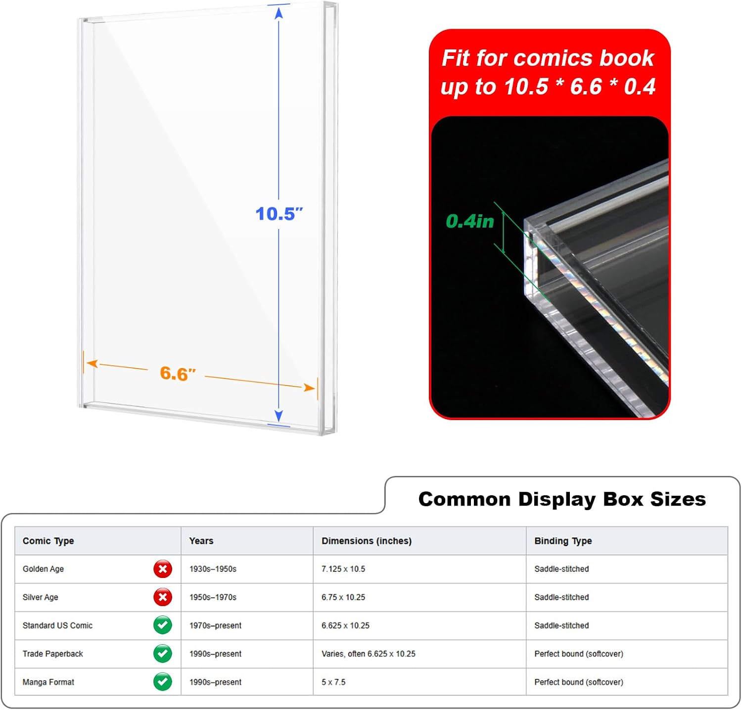 Clear Display Case for Comic Book, Acrylic Comic Book Frame Wall Mount, Collectible Comic Book Storage, UV-Protection Display Comic Book Showcase for Current Silver Age Comic Books (10.5'' x 6.6'' x 0.4'') image 2