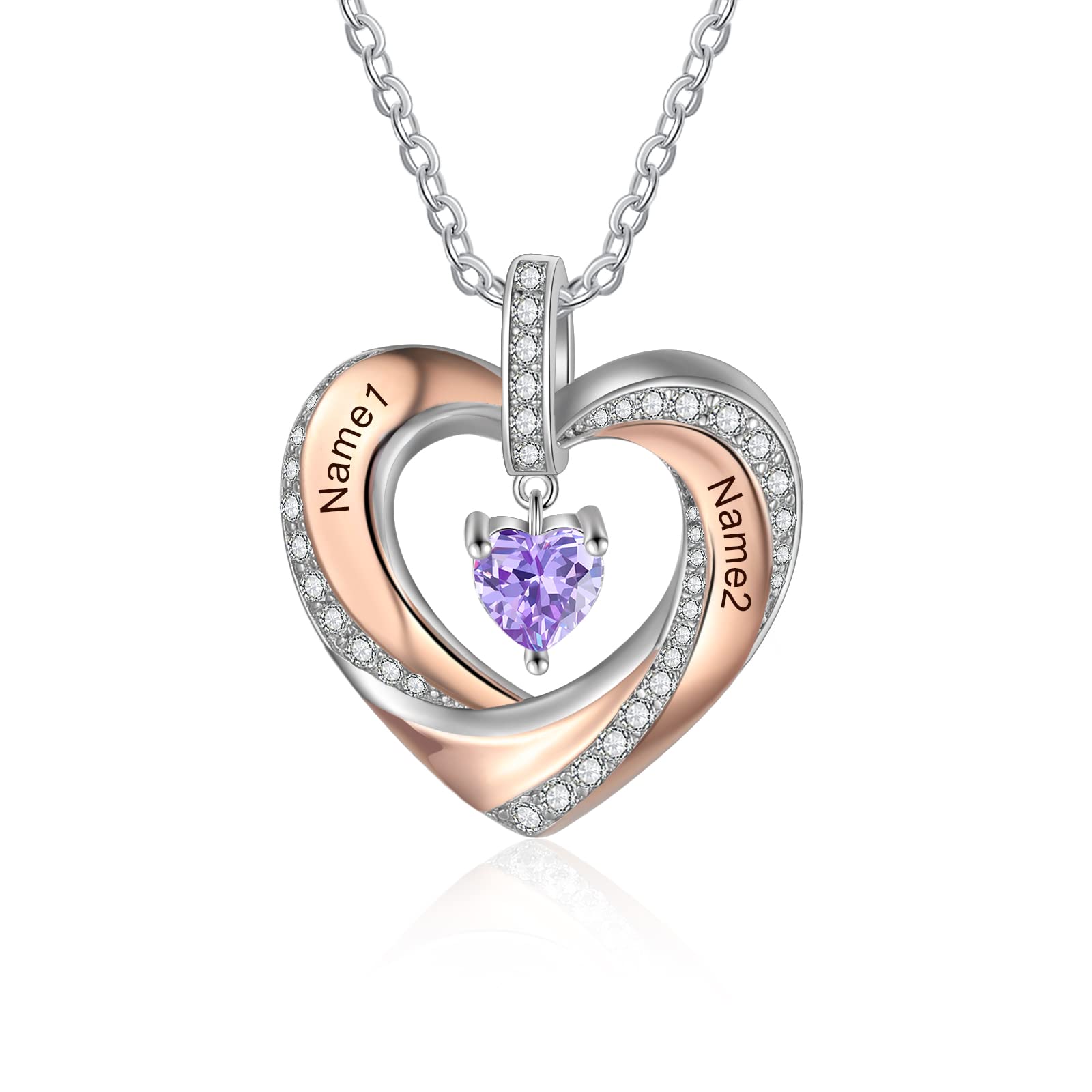 Giftider Collar Nombre Corazón Personalizado para Mujeres Colgante de Cuentas Plata con 2 Nombre Grabado Madre Hija BFF Cadena Regalo para el Día de la Madre Día de San Valentín Navidad