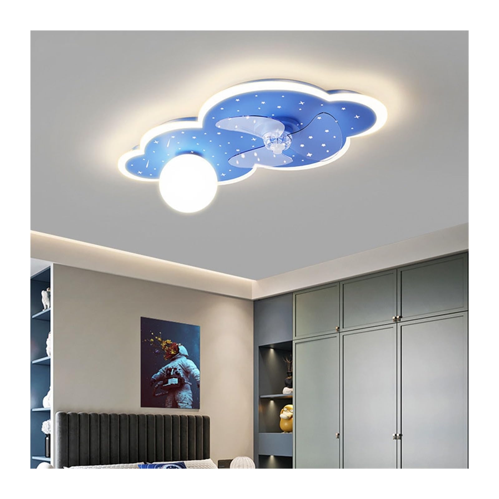 Ventilatore da soffitto con luci Camera dei Bambini Camera da Letto Ventilatore da soffitto Luce LED Blu Nuvola Luce Silenziosa Scandinava Moderna Minimalista Luce della Stanza