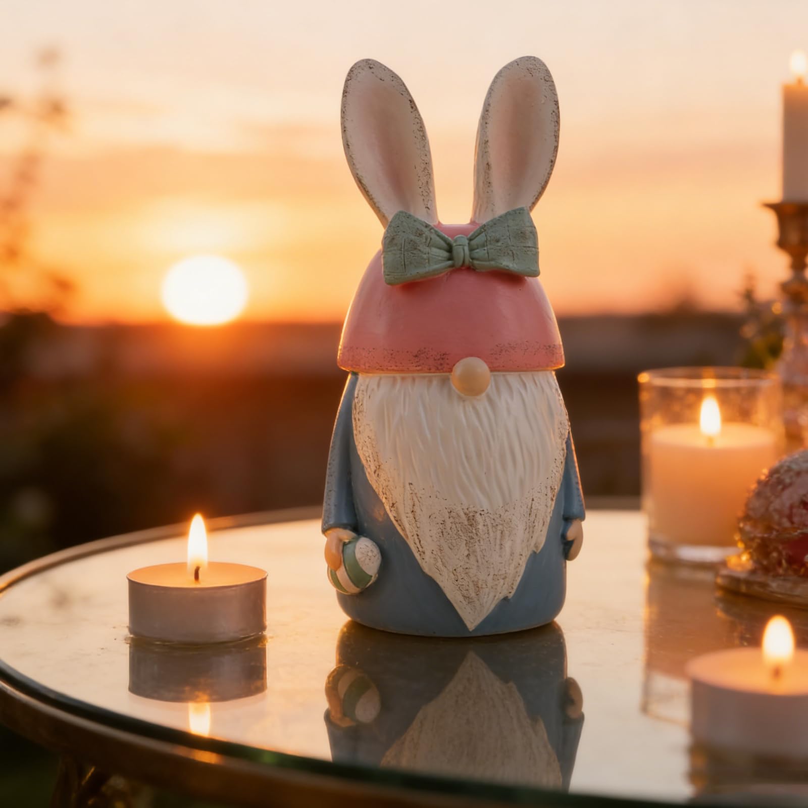 Adorno de Pascua Figura de Conejo de Resina Azul, Decoración Rústica Primaveral para Mesa y Estantería, Estatua Pequeña sin Rostro para Relleno de Cesta y Centro de Mesa