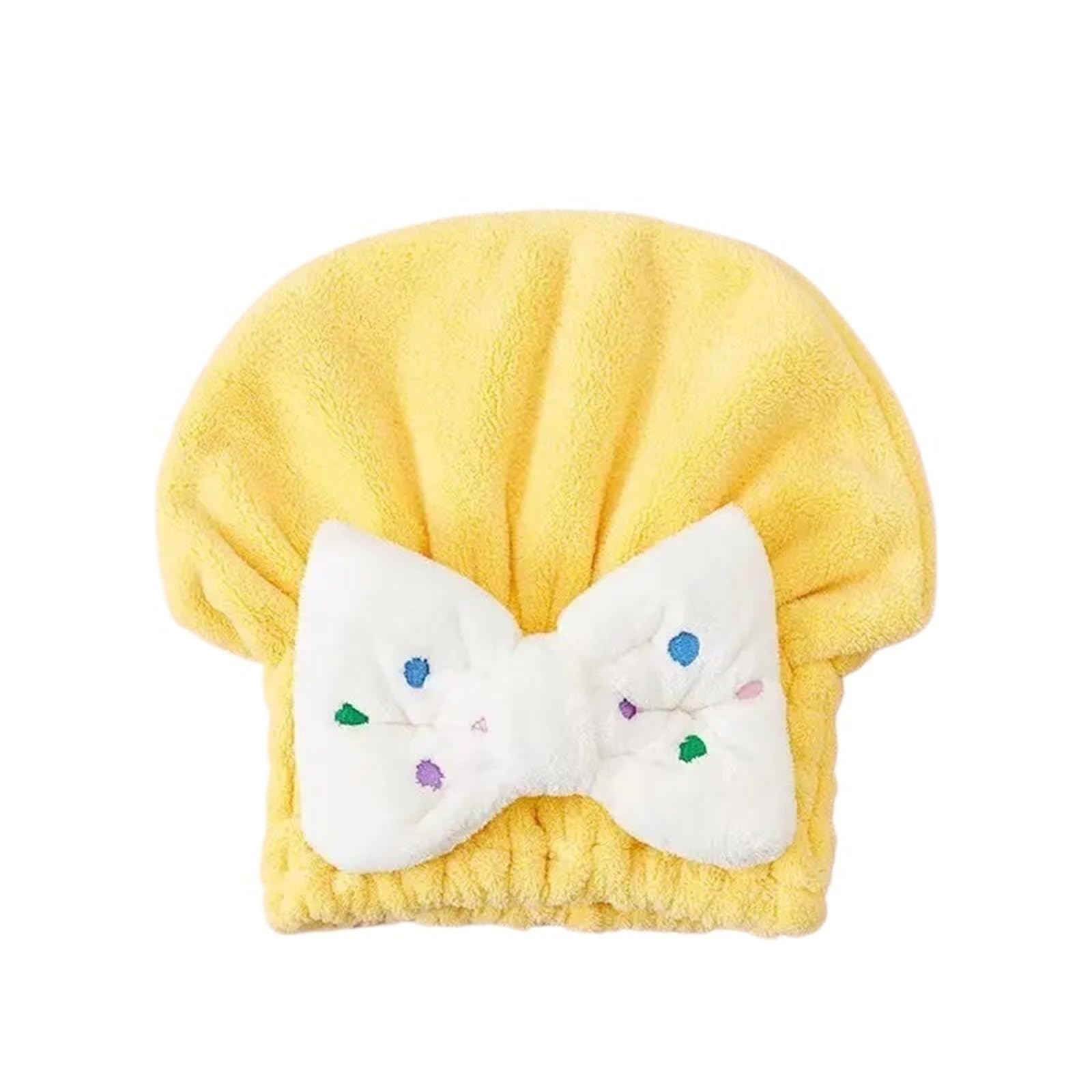 LUYSGBXR Hair Towel Quickly Dry Hair Wrapped Towels Children Kids Hat Bath Hats Portable Coral Fleece Shower Cap Accessories(Yellow bow)