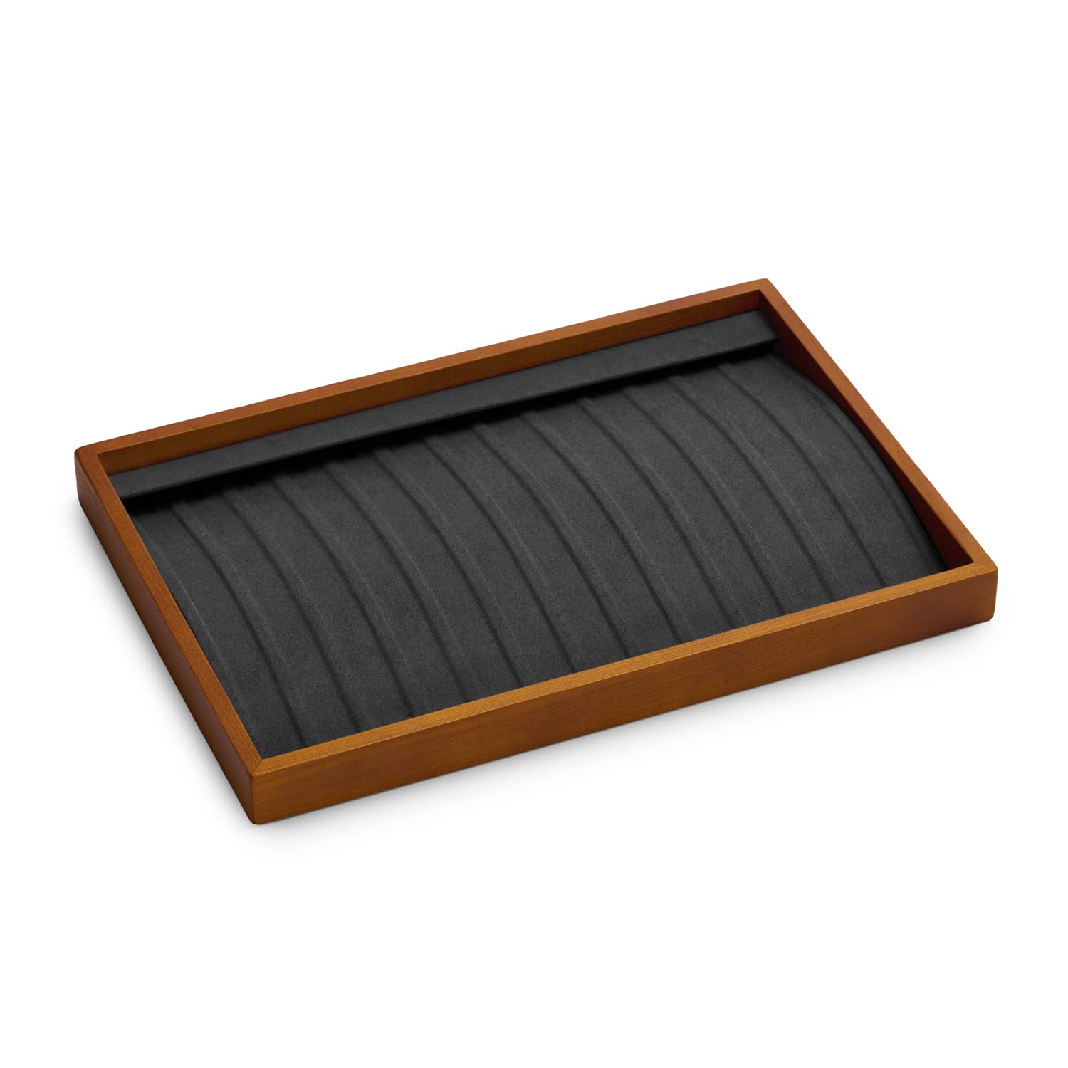 HVMBEUGOS Wooden Necklace Tray with Dark Grey Microfiber Lining Stackable Necklace Storage Tray for Organising and Displaying Necklace Pendant Chain