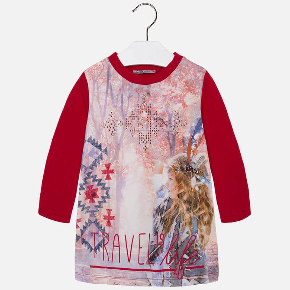 Mayoral Vestito Bambina 3-9 Anni – Abito Elegante Rosso con Balze in Tulle, Maniche Corte, Abito Principessa da Cerimonia, Vestito Natalizio e Carnevale