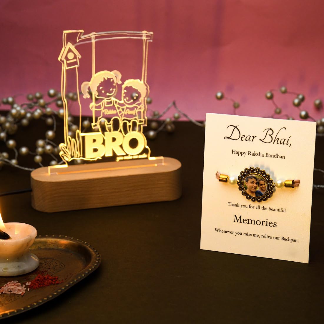 ZOCI VOCI Acrylic Personalized Engraved Lamp -Rakhi Gift for Brother and Sister Or Siblings | Unique Gift for Rakhi (Rakhi Combo, Led,Transparent)