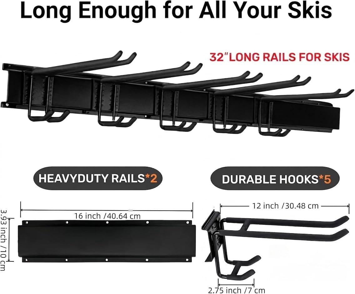Skiaufbewahrung Skihalter für 10 Paare Ski Snowboard Rack Wandhalterung,Haus und Garage Ski Storage Rack Wandhalterung hält 300LBS/136KG