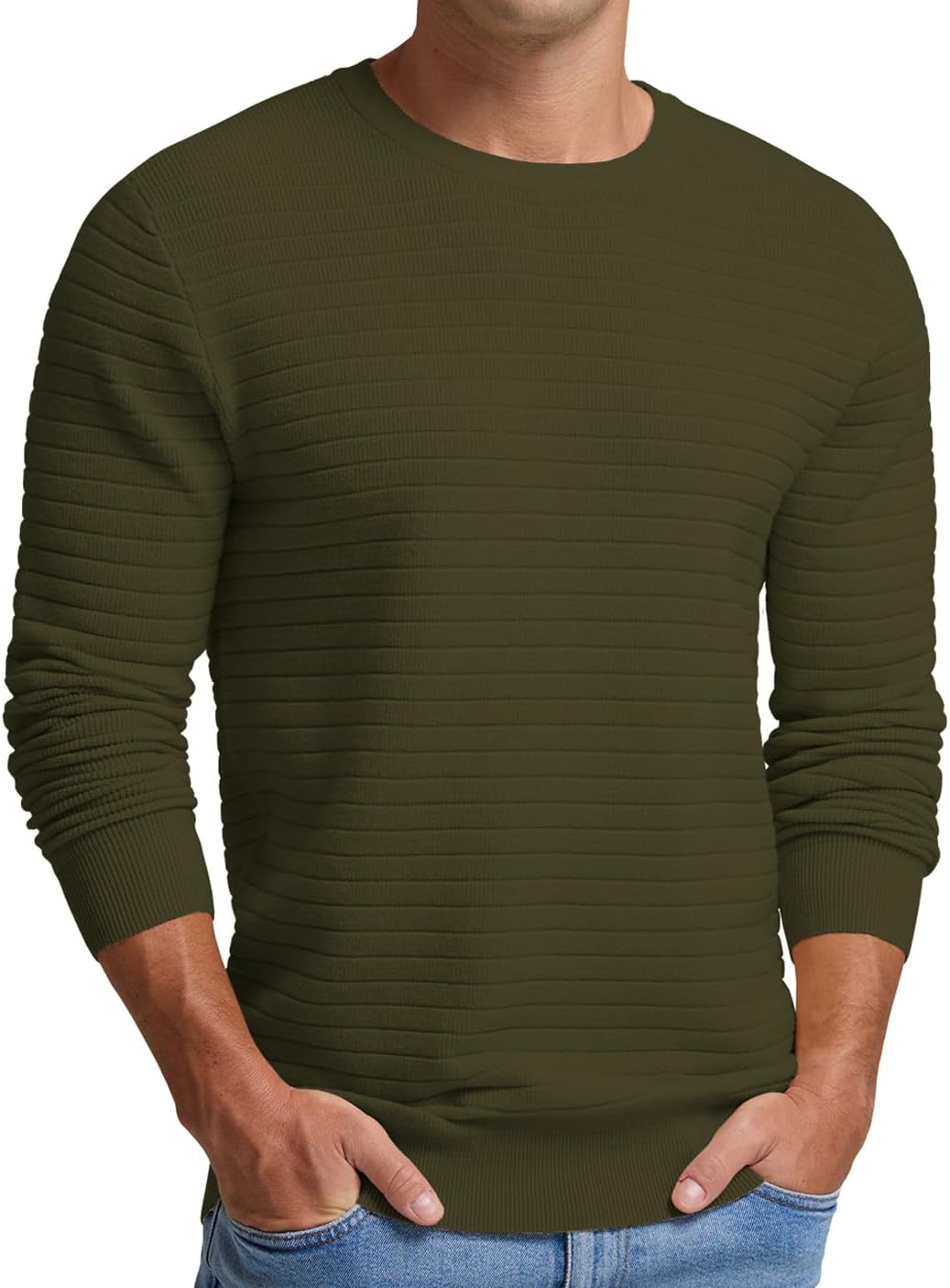 Men's Crewneck Pullover Sweater Solid Knitted Soft Long Sleeve Casual Sweater