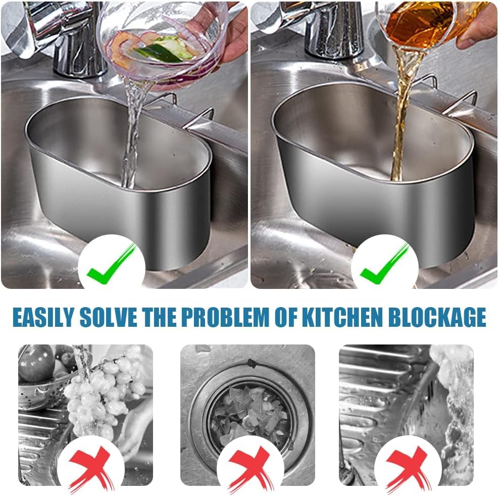 PIKFOS Stainless Steel Sink Drain Strainer Basket, Multifunctional Hanging Sink Strainer Colander Drain Basket for Filter Kitchen Waste and Wash Vegetables Fruits (Silver) 2