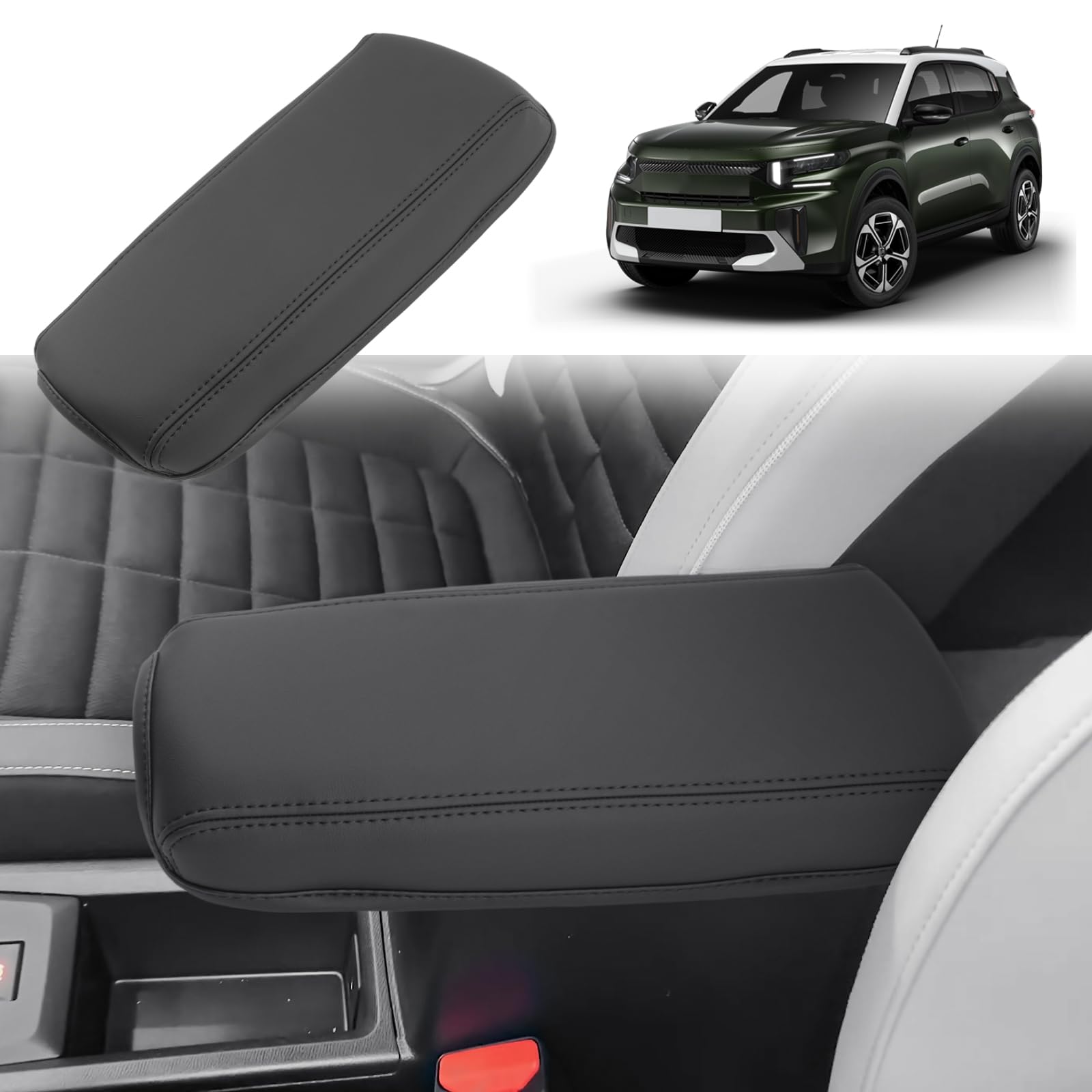 GAFAT Kompatibel mit Neu 2025 Citroen C3 Aircross 2025 2026/e-C3 Aircross Mittelarmlehne Abdeckung, C3 Aircross hybrid Mittelkonsole Armlehne Schutz Leder Polster, C3 Aircross 2025 Zubehör