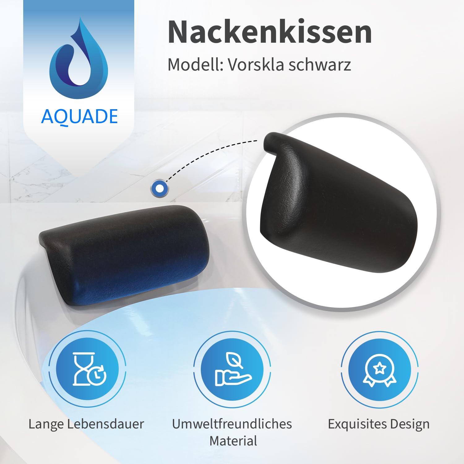 AQUADE 2X Nackenkissen Badewannenkissen Schwarz Modell: Vorskla | Pillow for Bathtub, Kopfkissen Für Badewanne, Kissen Badewanne Nacken, Badewannen Zubehör, Badesofa Wannenkissen