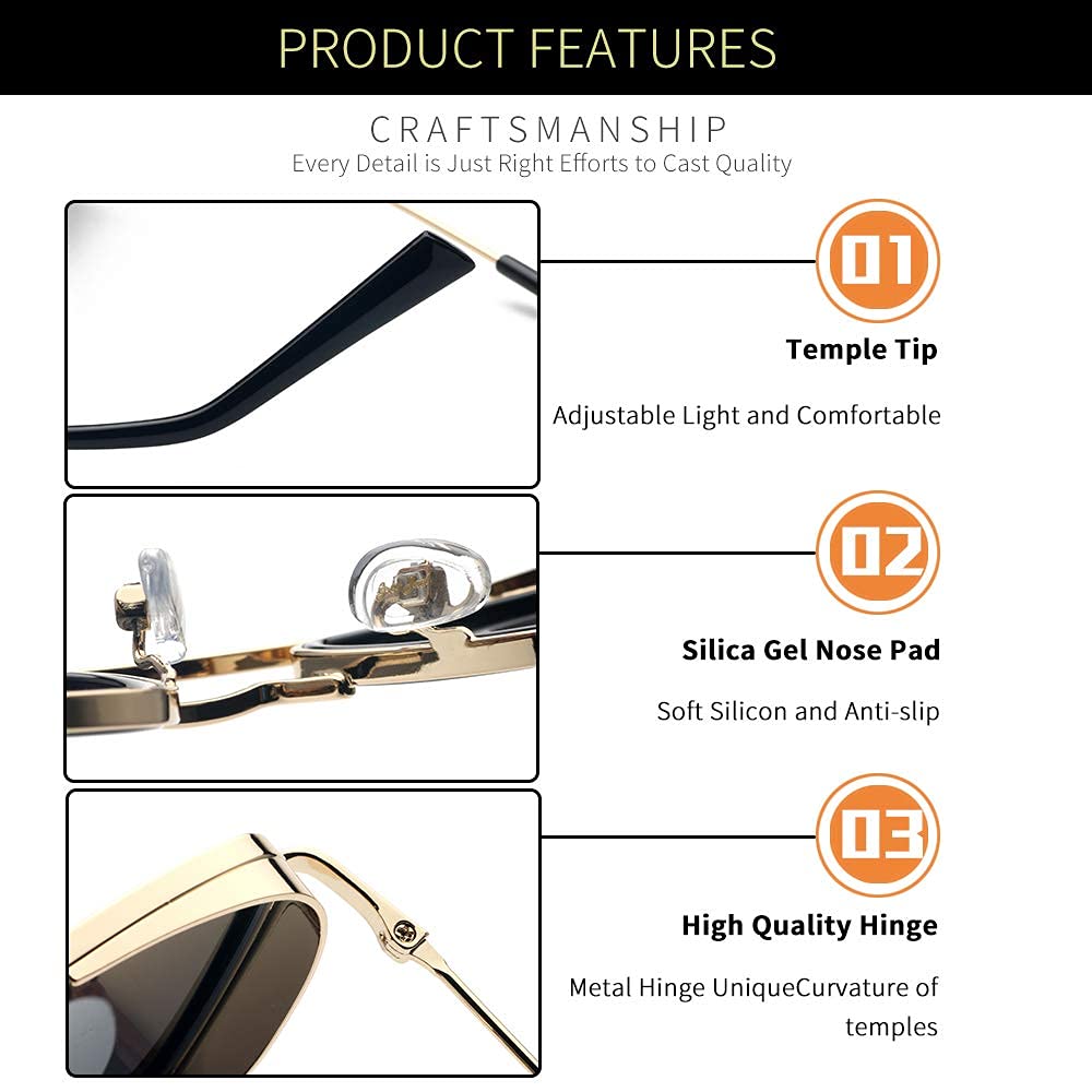 grey jack Retro Classic Polarized Metal Frame Sunglasses For Men Women 2001 Golden Frame/Black Lens,Square 3