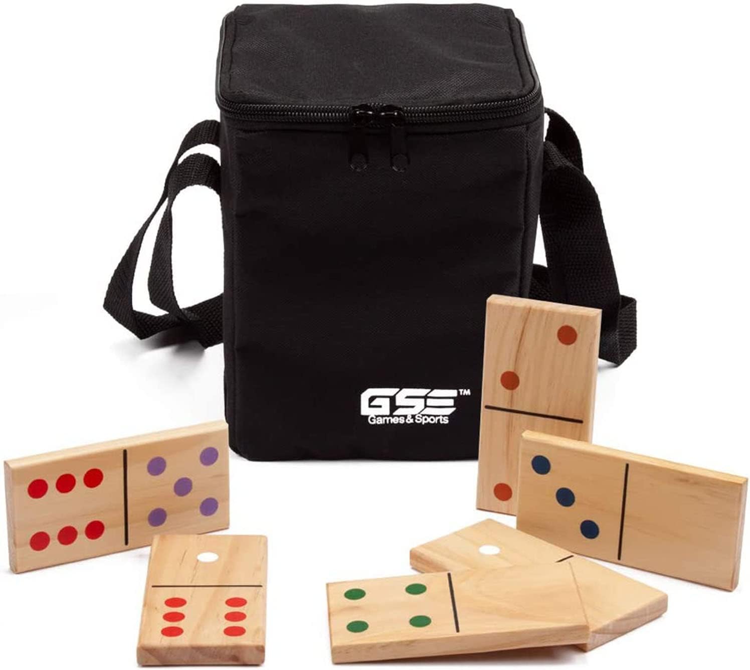 GSE Giant Wooden Dominoes with MultiColor Dots, 28 Piece
