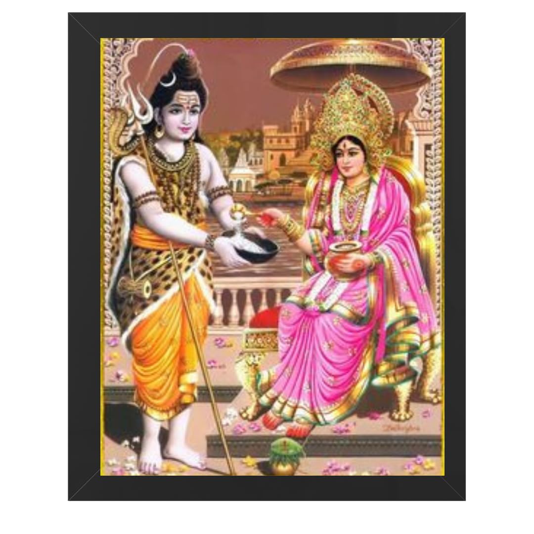 Great More Hindu Religious Shiva and Maa Annapurna Devi Design Wall Art Painting Frame For Home Decoration And Gifting, Traditional Temple Artwork (10 x 12 inch, Framed)-F-image-33