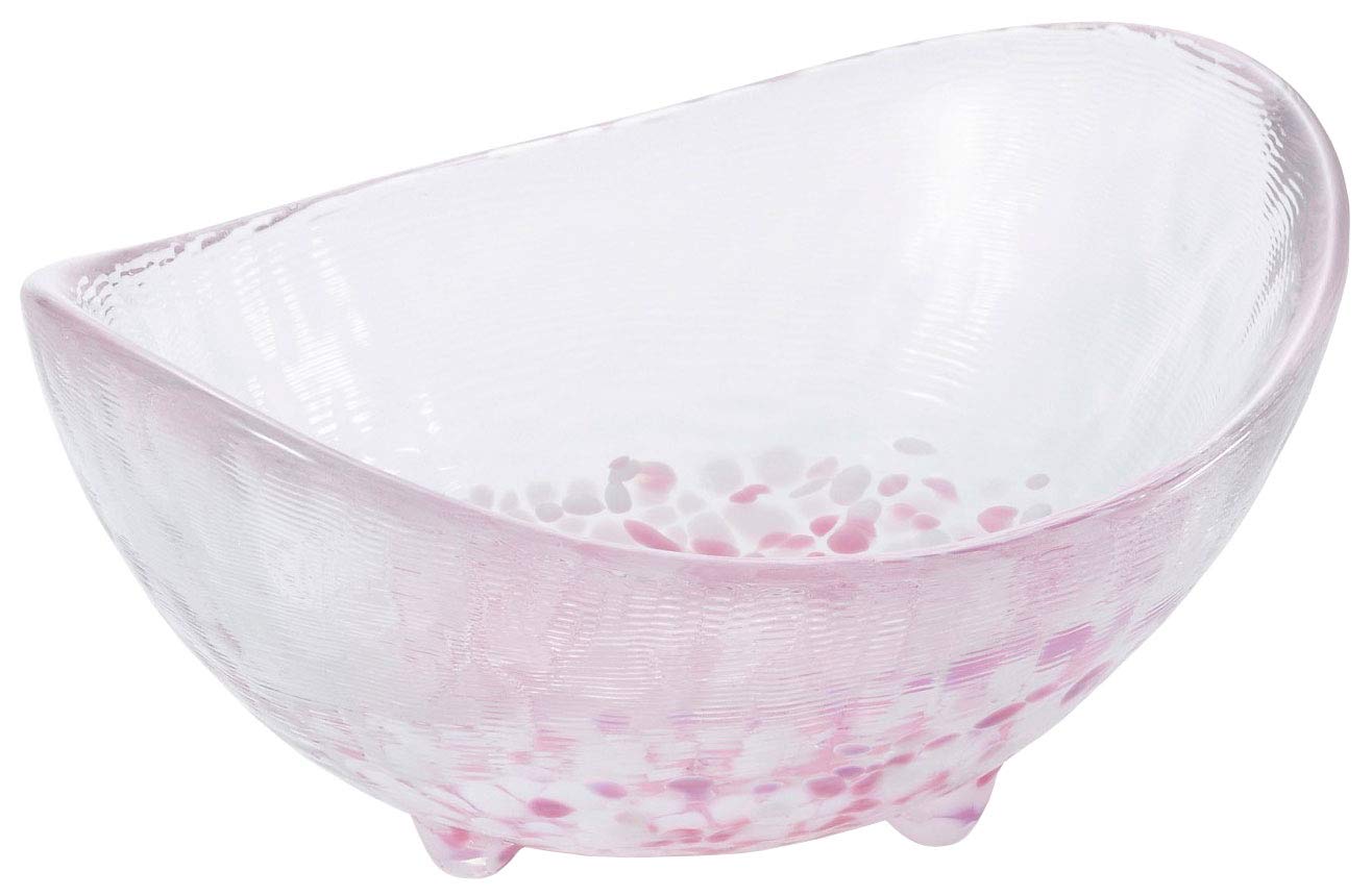 Aderia Tsugaru Vidro Sakura 3-Footed Oval Small Bowl Glass 4.5in
