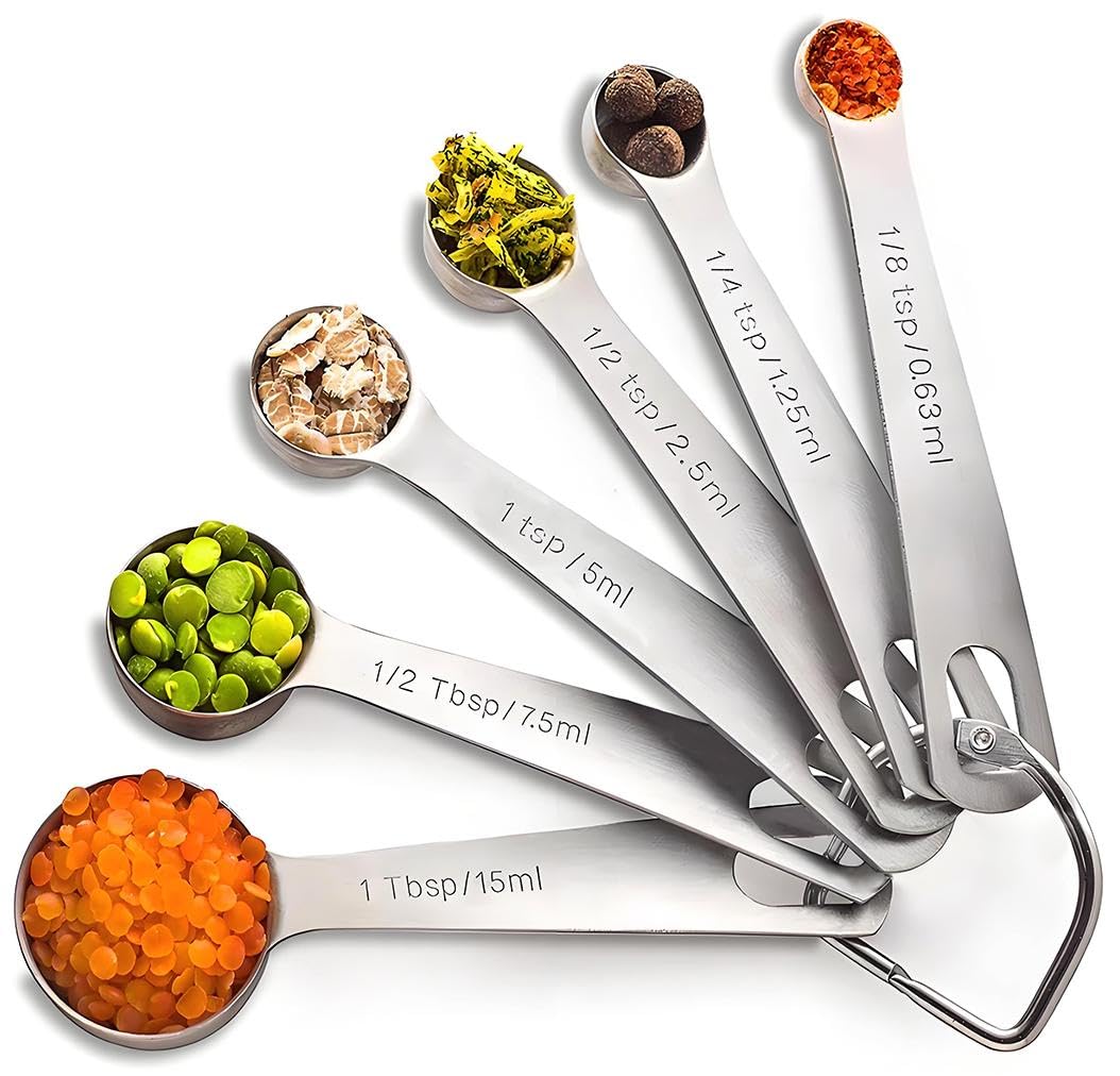 CLVEDU 6PCS Measuring Spoons Set, 1/8, 1/4, 1/2 TSP, 1 TSP, 1/2 tbsp, 1 tbsp, Stainless Steel for Cooking Baking