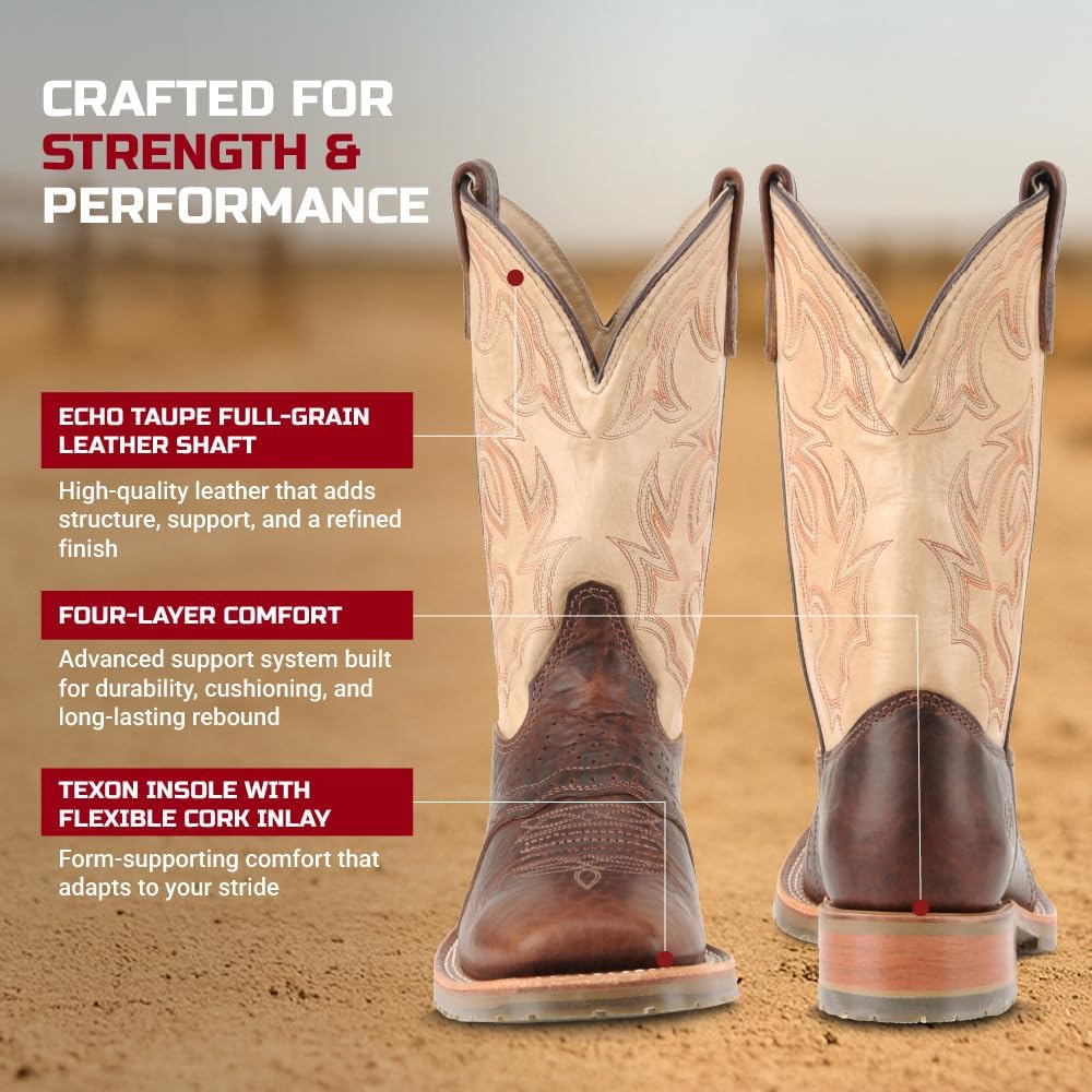 DOUBLE-H 11" Graham Square Toe Western Boots for Men - Bison Leather Foot with Oil- and Slip-Resistant I.C.E. Outsole, EH-Rated and Made in USA