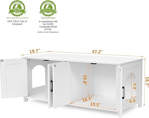 Miniatura 23 de Homhedy - Caja de arena para gatos, muebles de madera para baño de gatos con puerta de granero, casa para mascotas, se adapta a la mayoría de cajas