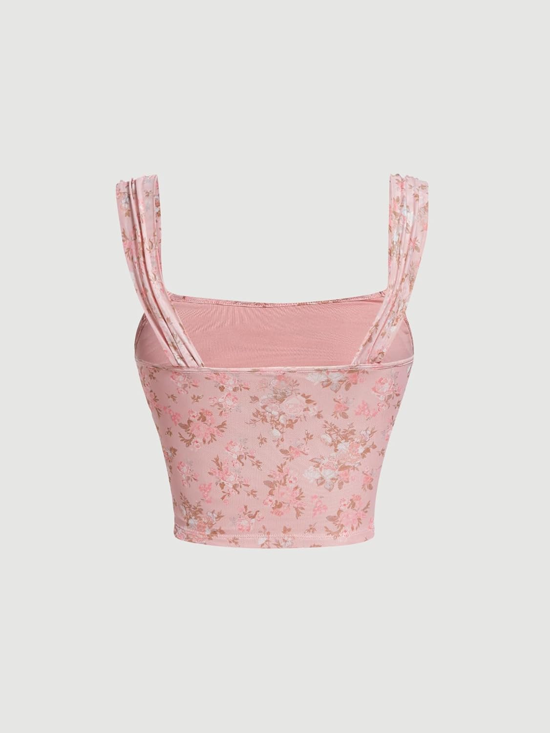 SHENHE Women's Floral Tank Top Ruched Square Neck Open Back Cute Fairy Crop Tops - Image 3