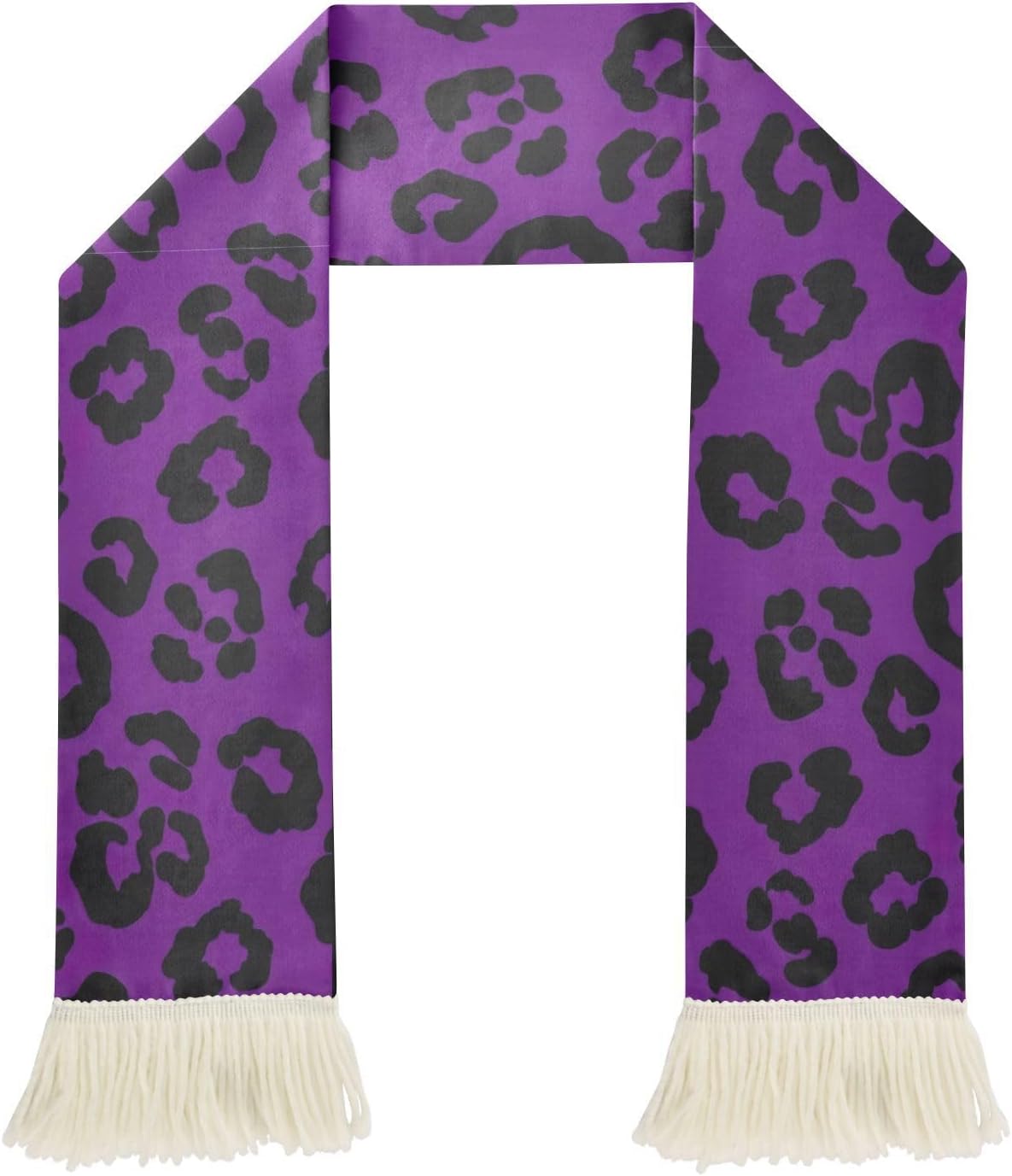 CHIFIGNO Black Leopard Spots Purple Sports Fan Scarf for Soccer Games, Soft Polyester Sweat Towel Wrap with Fringe Ends, Cheering Banner Scarf