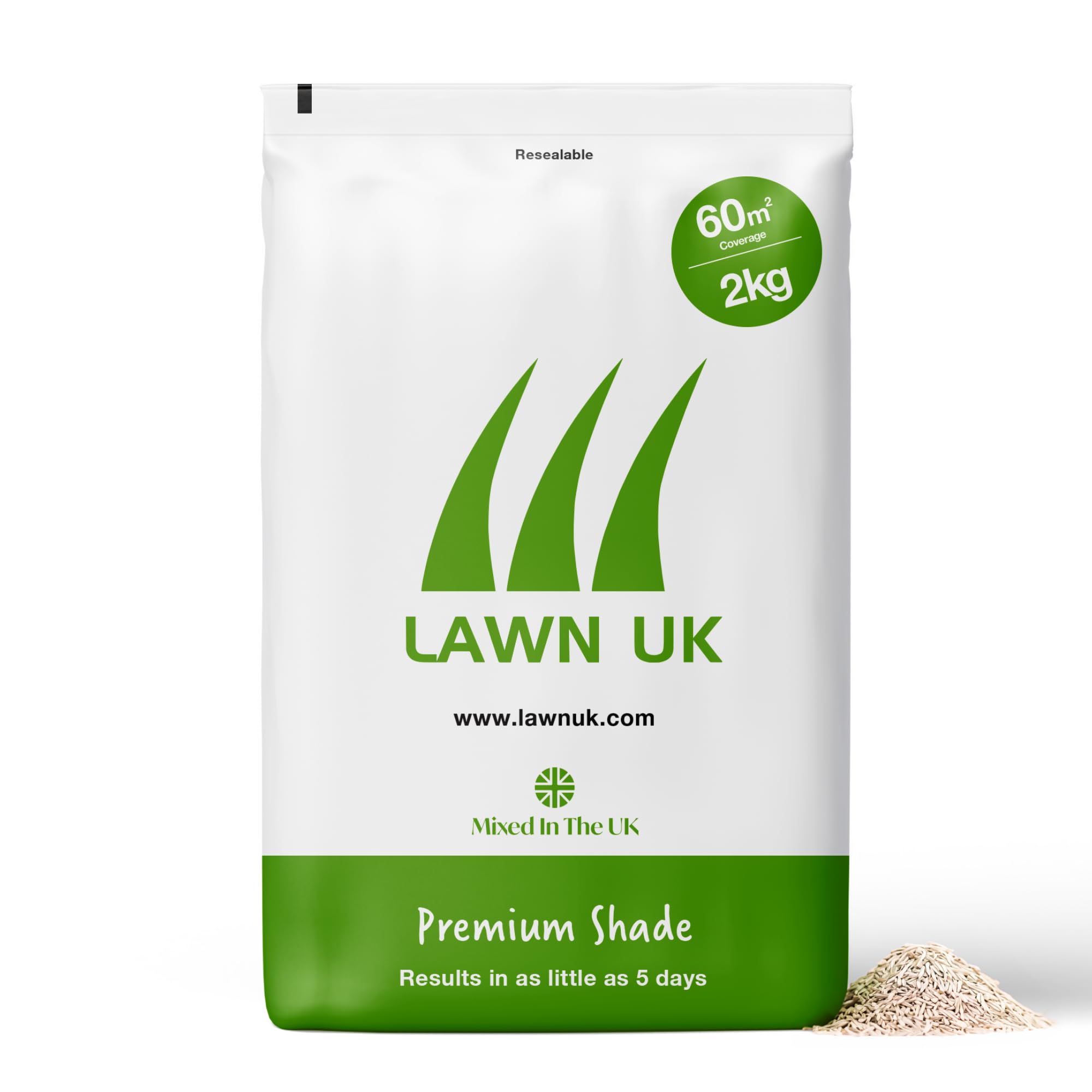 Premium Shade Grass Seed Lawn UK - 2KG Ultra Hardwearing - 60sqm Coverage - Ultimate Grass Seed for Shaded Lawns - Super Durable - Tough Lawn Mixture - Fast Growing