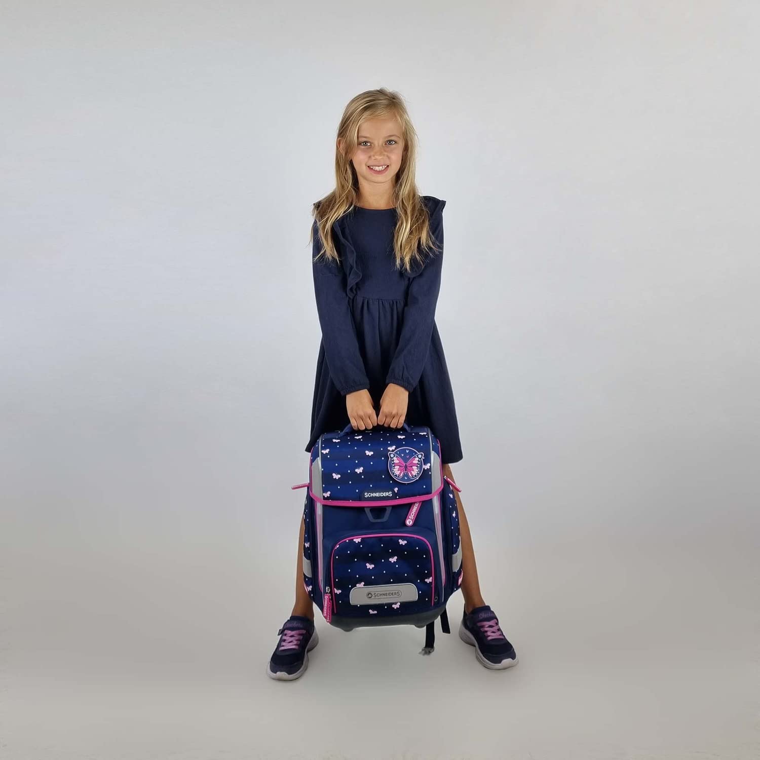 Schneiders 78393-072 - Schulranzen Ergolite Lucky Girl, 9-teiliges Set mit Schultasche, Federmäppchen, Schlamper, Sportbeutel, 3 Klett-Motiven und 2 Leuchtstäben
