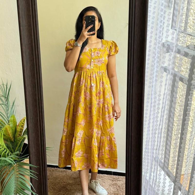 Image of Floral Midi Dress for Women - Summer Boho Dress, Lightweight & Breathable, Elegant Floral Print, Casual & Vacation Outfit, Comfortable Flowy Dress for Women